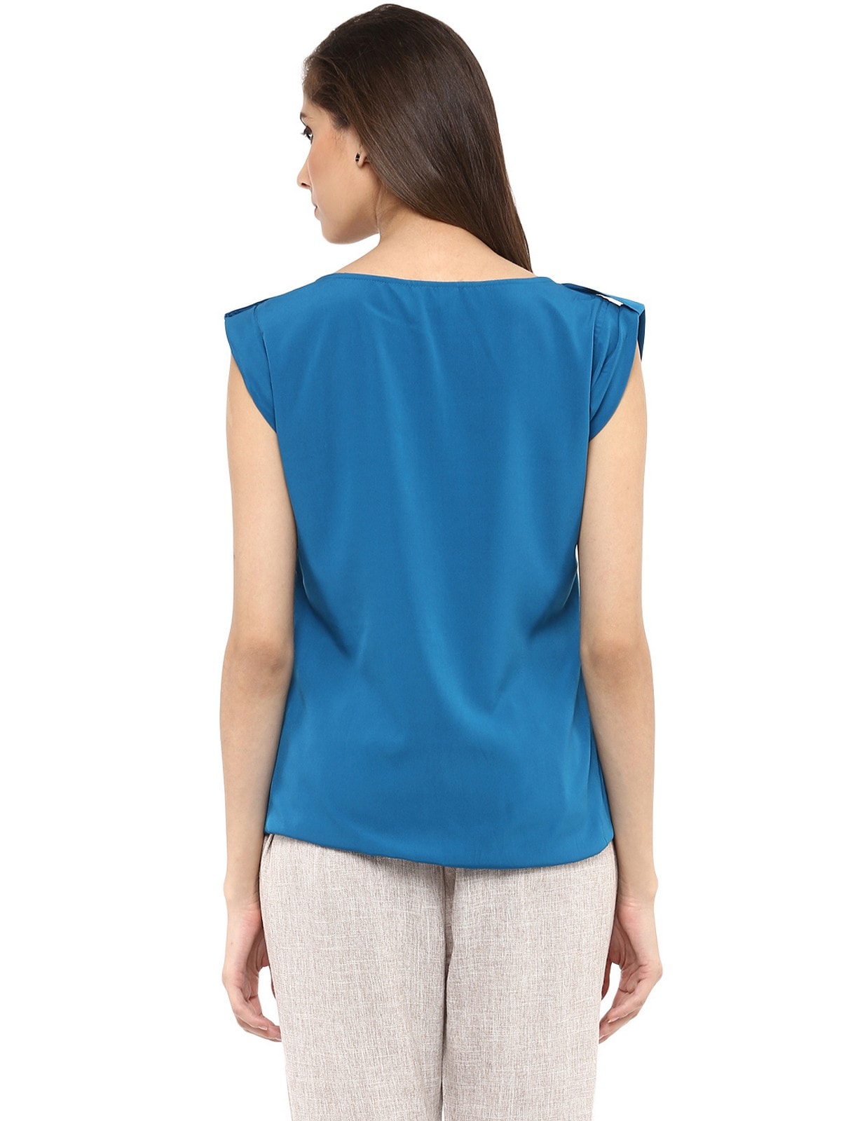 Finding Product Women's Blue Top With Fake Shoulder-Tab