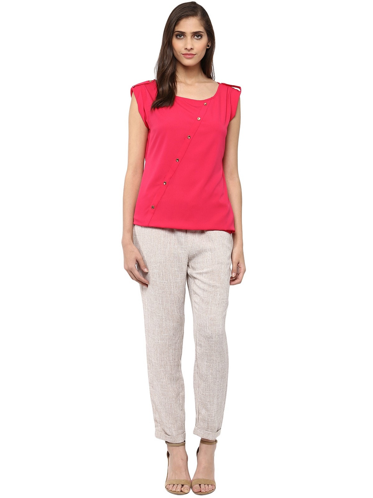 Finding Product Women's Pink Top With Fake Shoulder-Tab