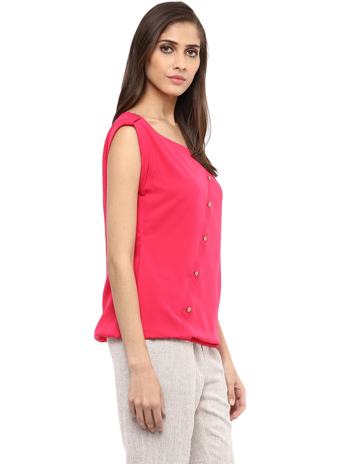 Finding Product Women's Pink Top With Fake Shoulder-Tab