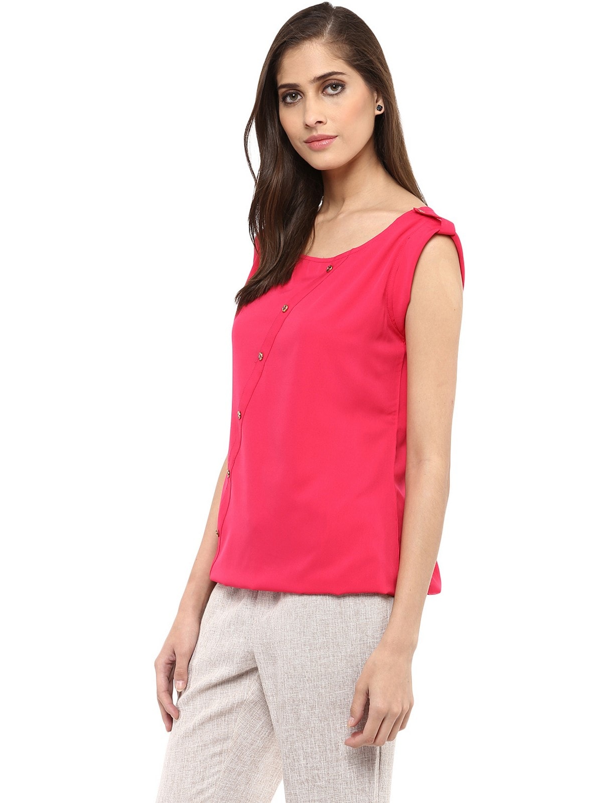 Finding Product Women's Pink Top With Fake Shoulder-Tab