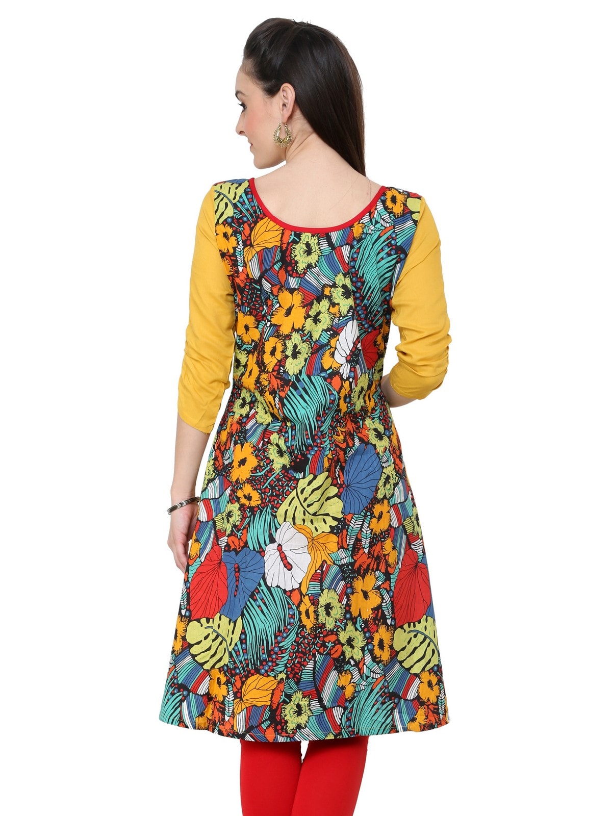 Finding Product Women's Mustard Multi Floral A Line kurti