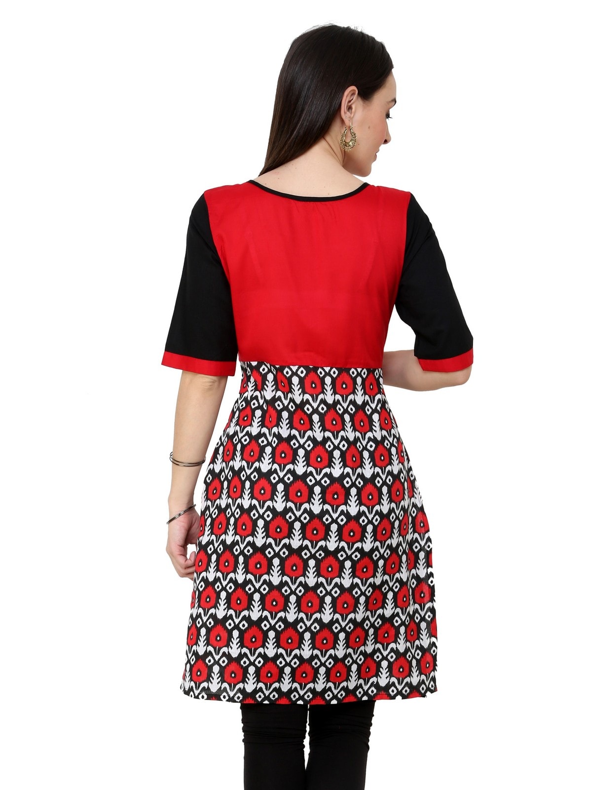 Finding Product Women's Red Black Print Keyhole Kurti