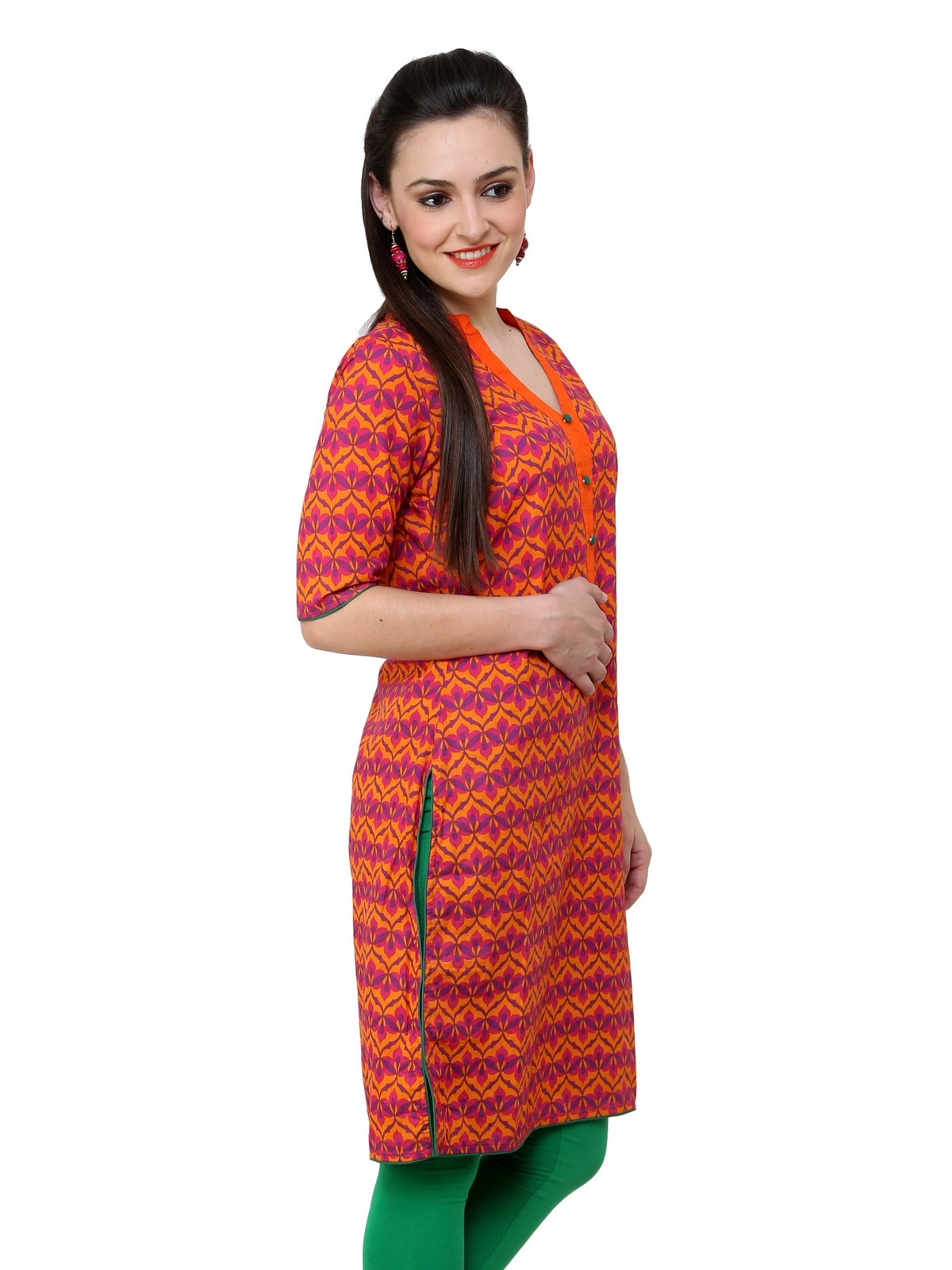 Finding Product Women's Orange Allover Piping Detail Kurti