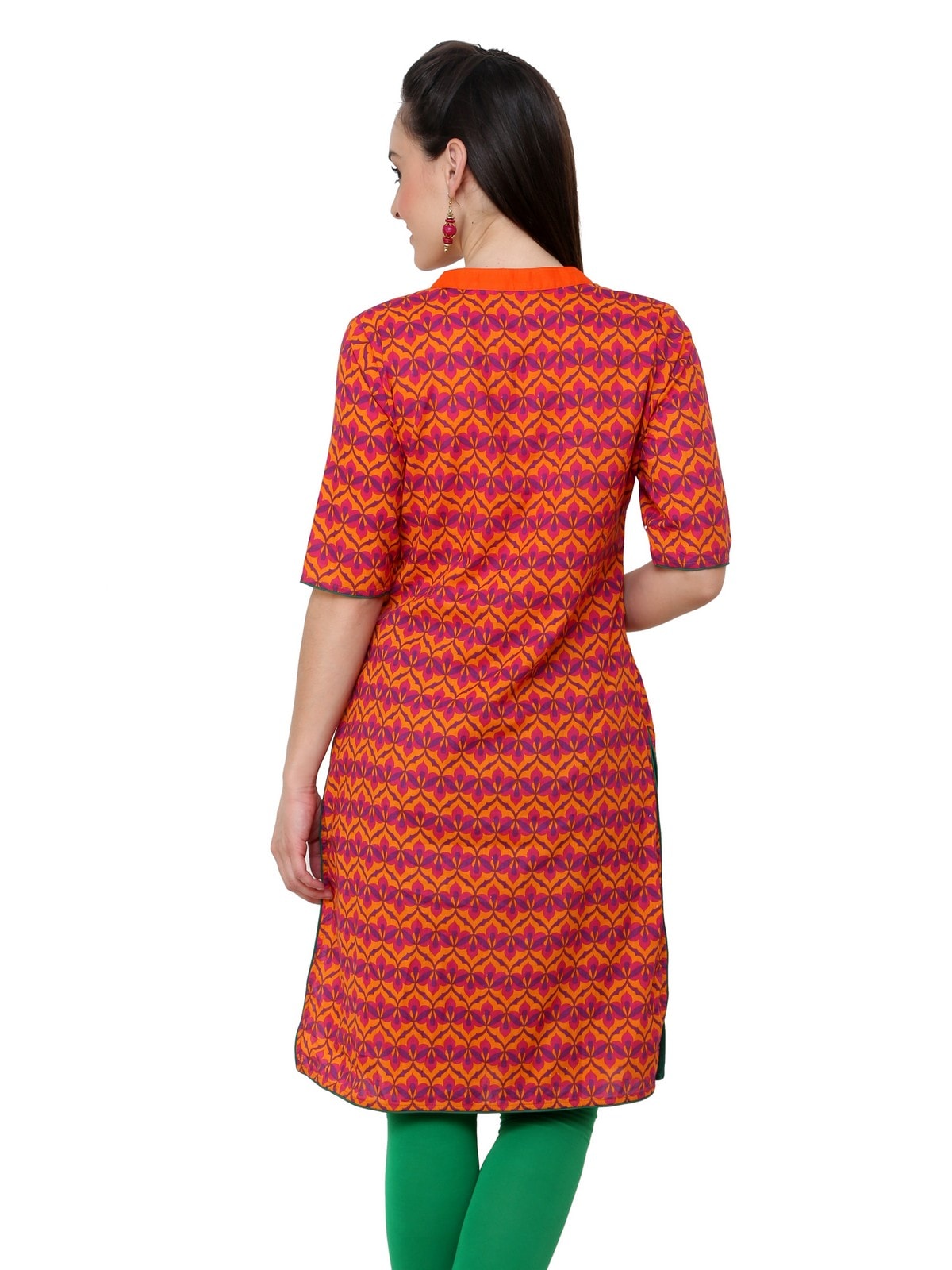 Finding Product Women's Orange Allover Piping Detail Kurti