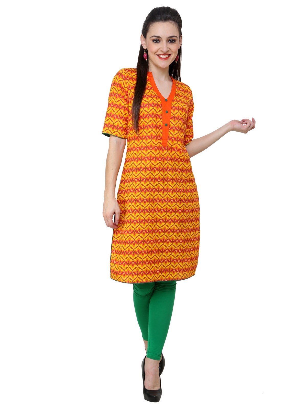 Finding Product Women's Yellow Allover Piping Detail Kurti