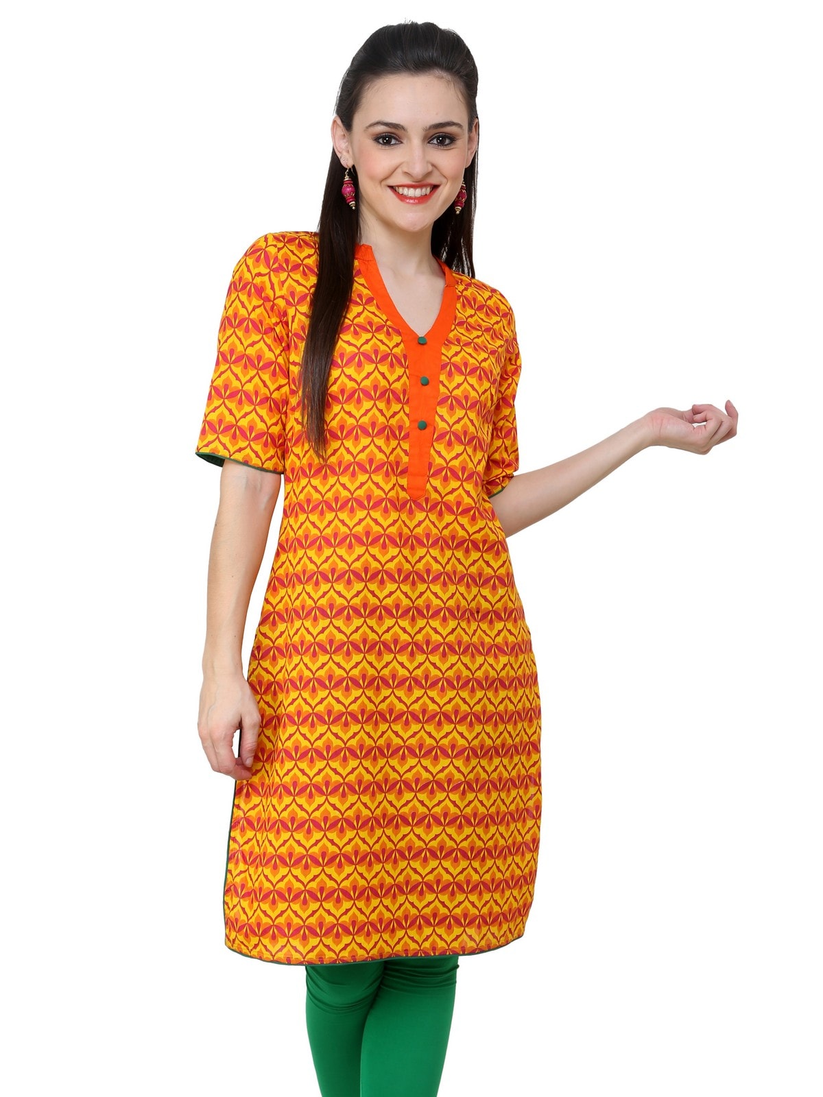 Finding Product Women's Yellow Allover Piping Detail Kurti
