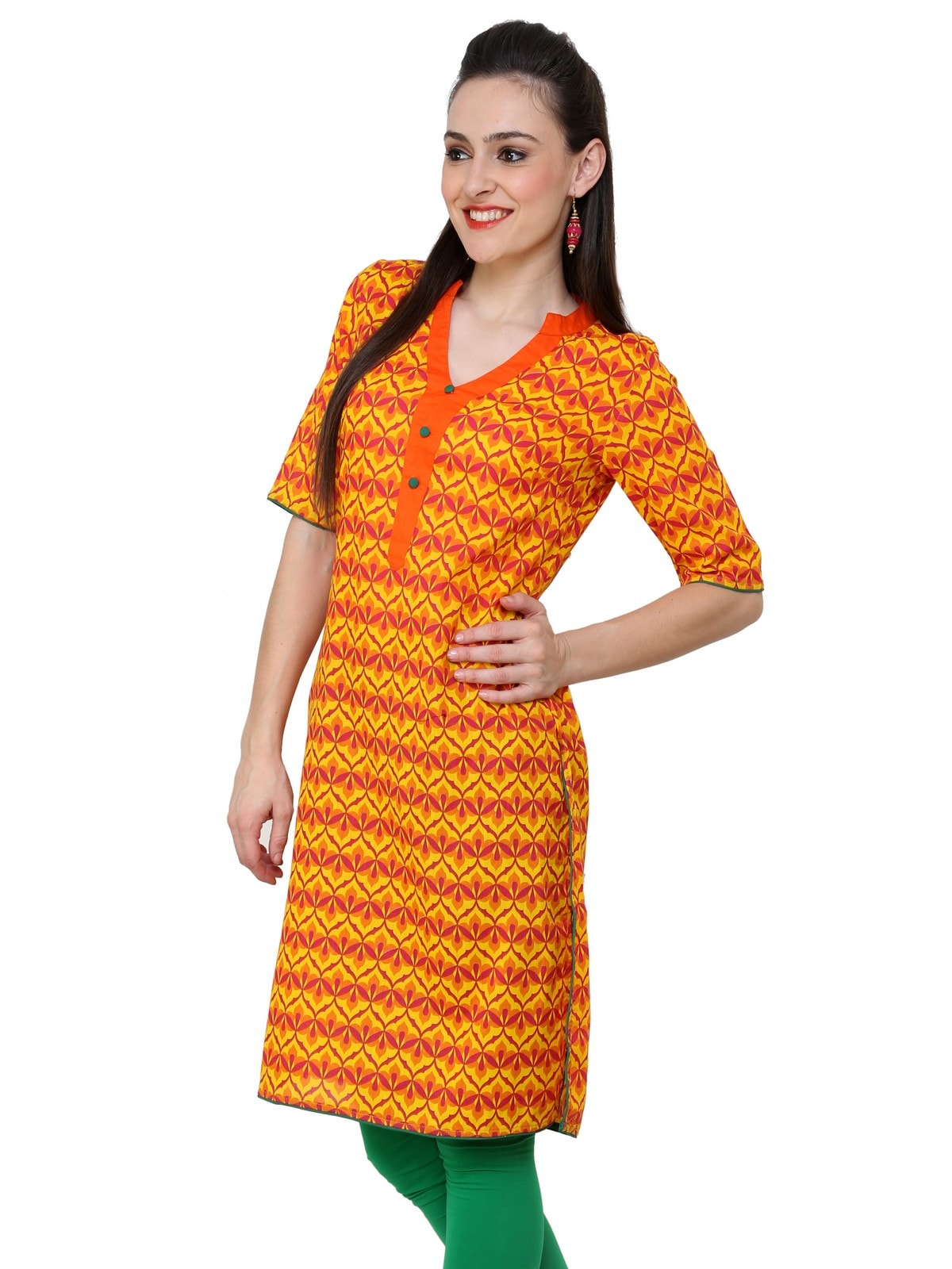 Finding Product Women's Yellow Allover Piping Detail Kurti
