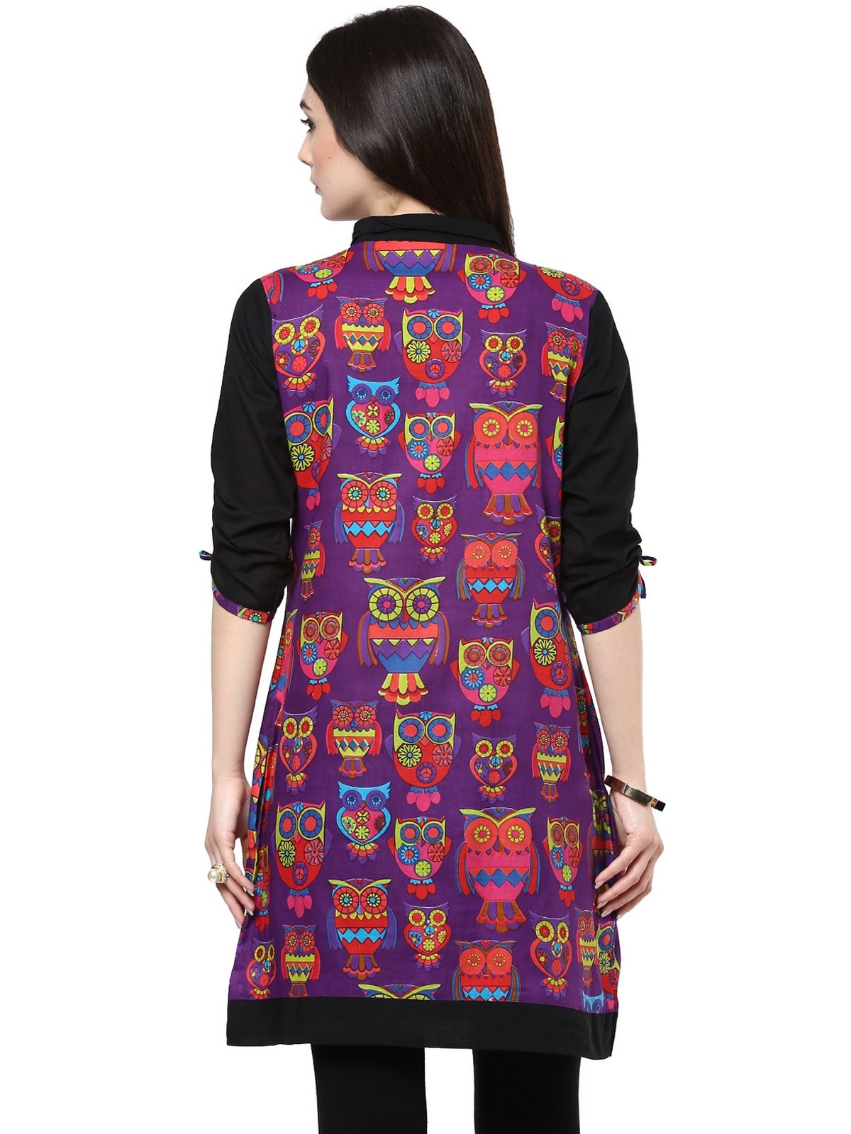 Finding Product Women's Purple Owl Reversible Buttoned Kurti