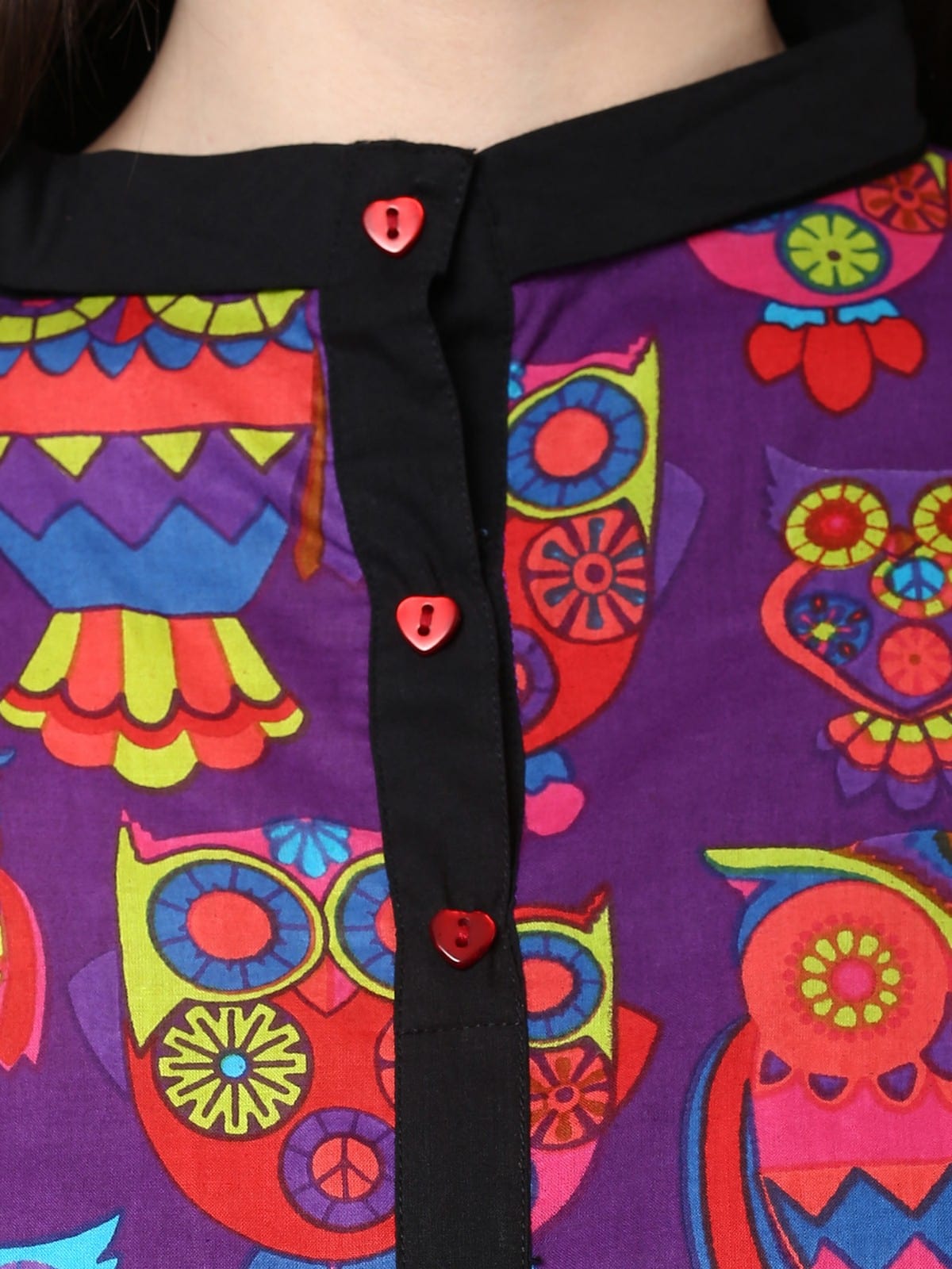 Finding Product Women's Purple Owl Reversible Buttoned Kurti