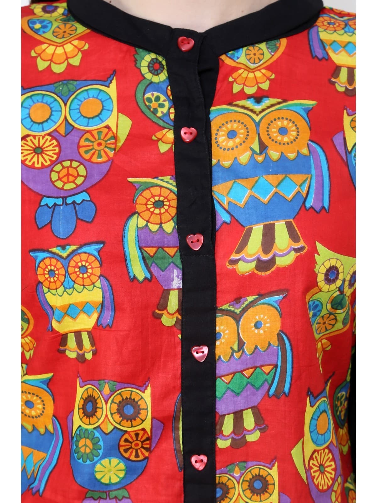 Finding Product Women's Red Owl Reversible Buttoned Kurti