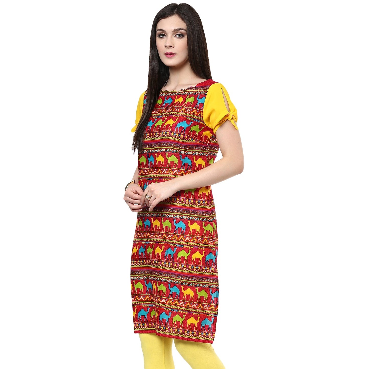 Finding Product Women's Camel Knotted Sleeve Kurti