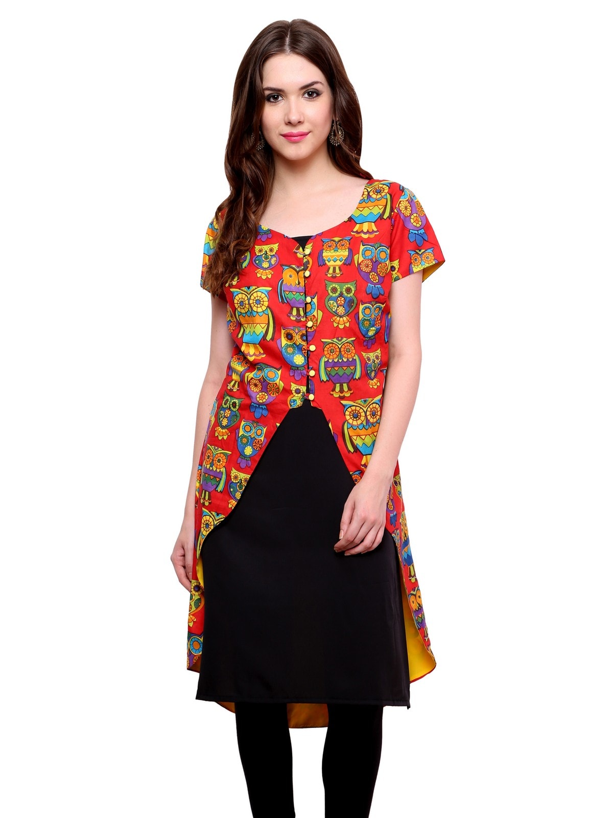 Finding Product Women's Owl Print Asymmetric Jacket Kurti