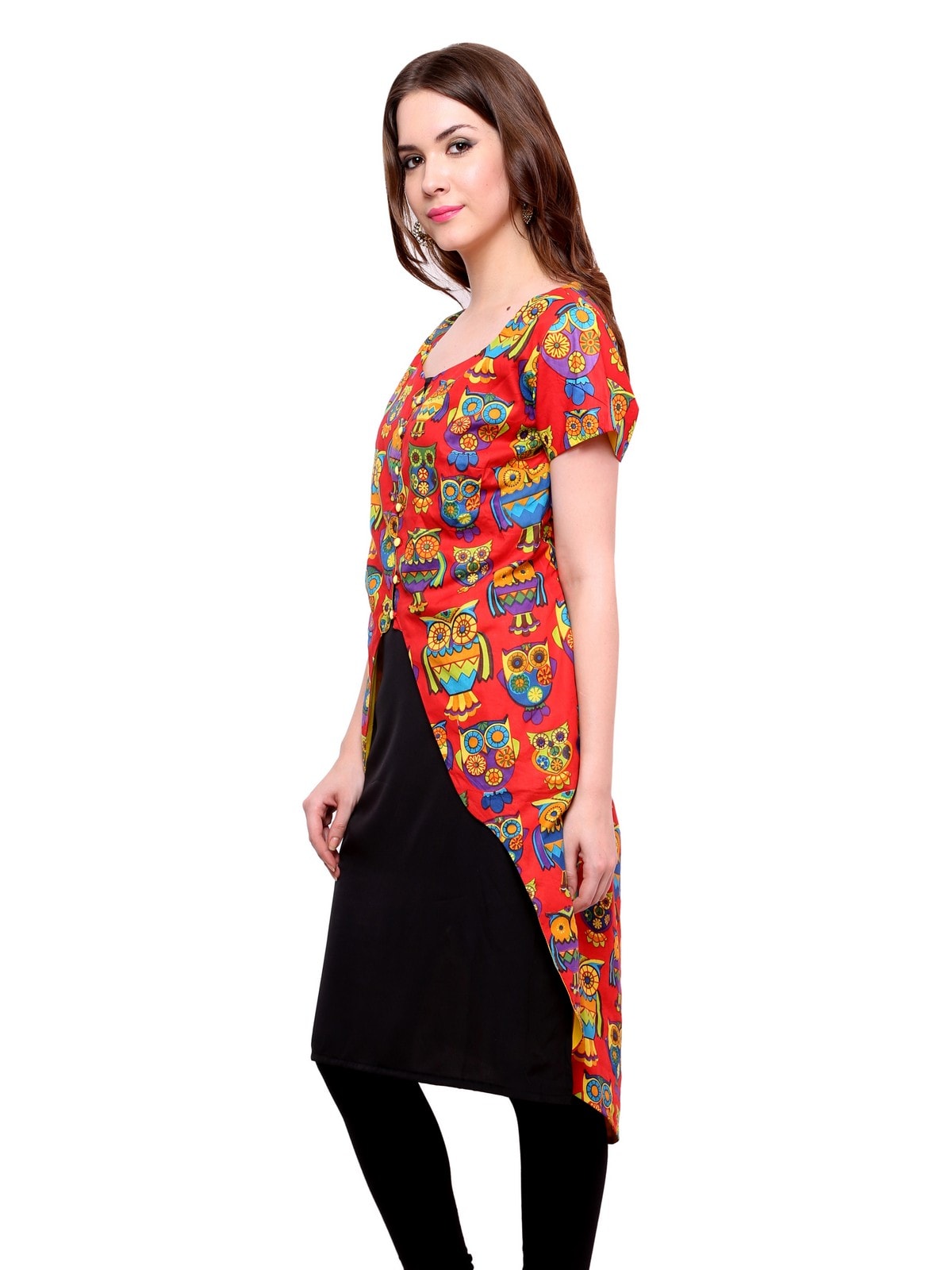 Finding Product Women's Owl Print Asymmetric Jacket Kurti