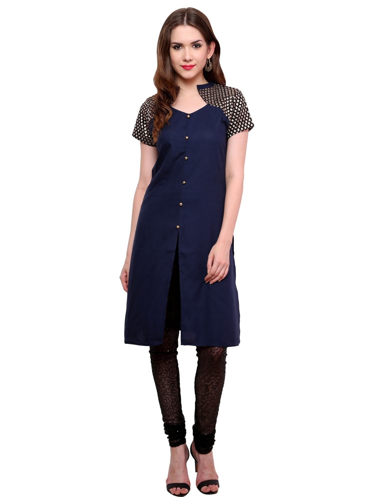 Finding Product Women's Buttoned Brocade Shoulder Yoke Kurti