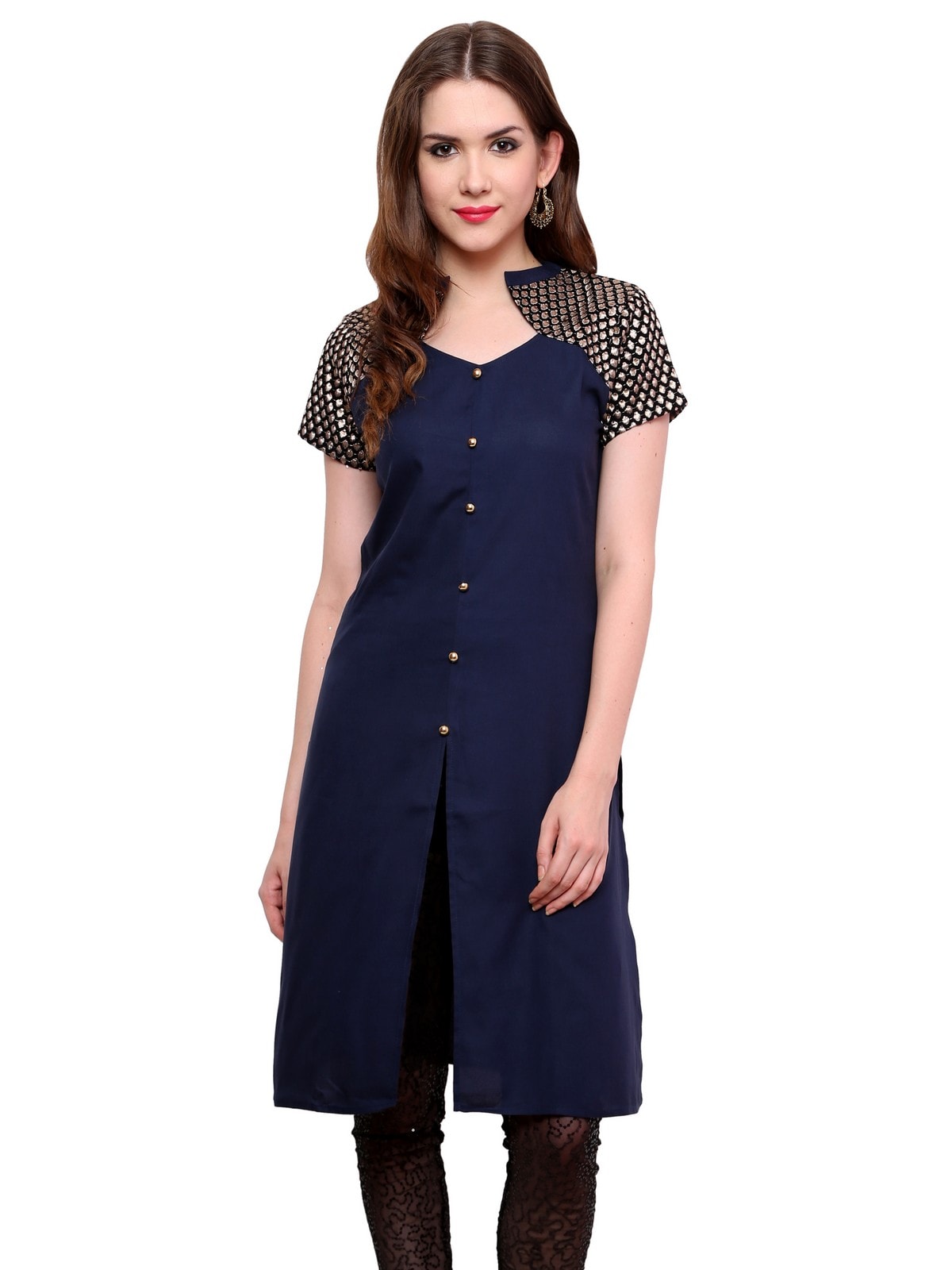 Finding Product Women's Buttoned Brocade Shoulder Yoke Kurti