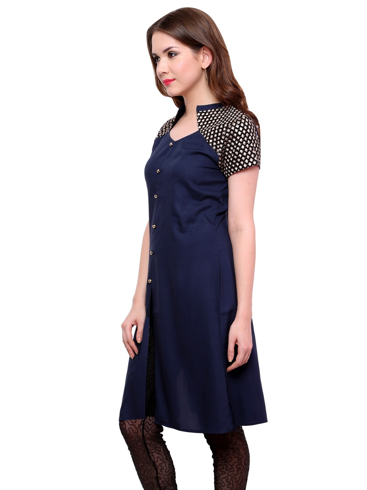 Finding Product Women's Buttoned Brocade Shoulder Yoke Kurti