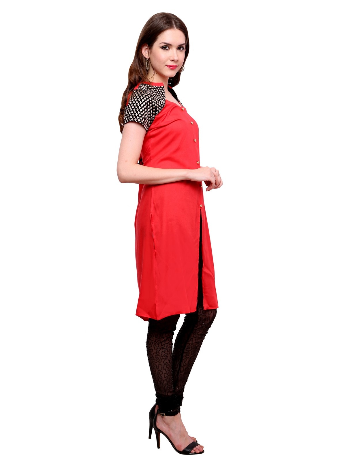 Finding Product Women's Buttoned Brocade Shoulder Yoke Kurti