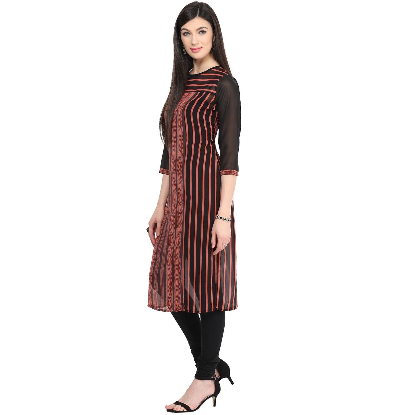Finding Product Women's Print & Stripe Mix Kurti