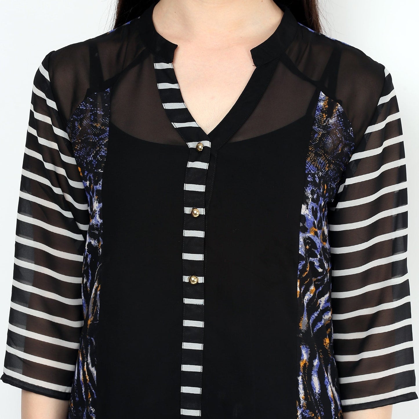 Finding Product Women's Blue Printed Raglan Panelled Kurti