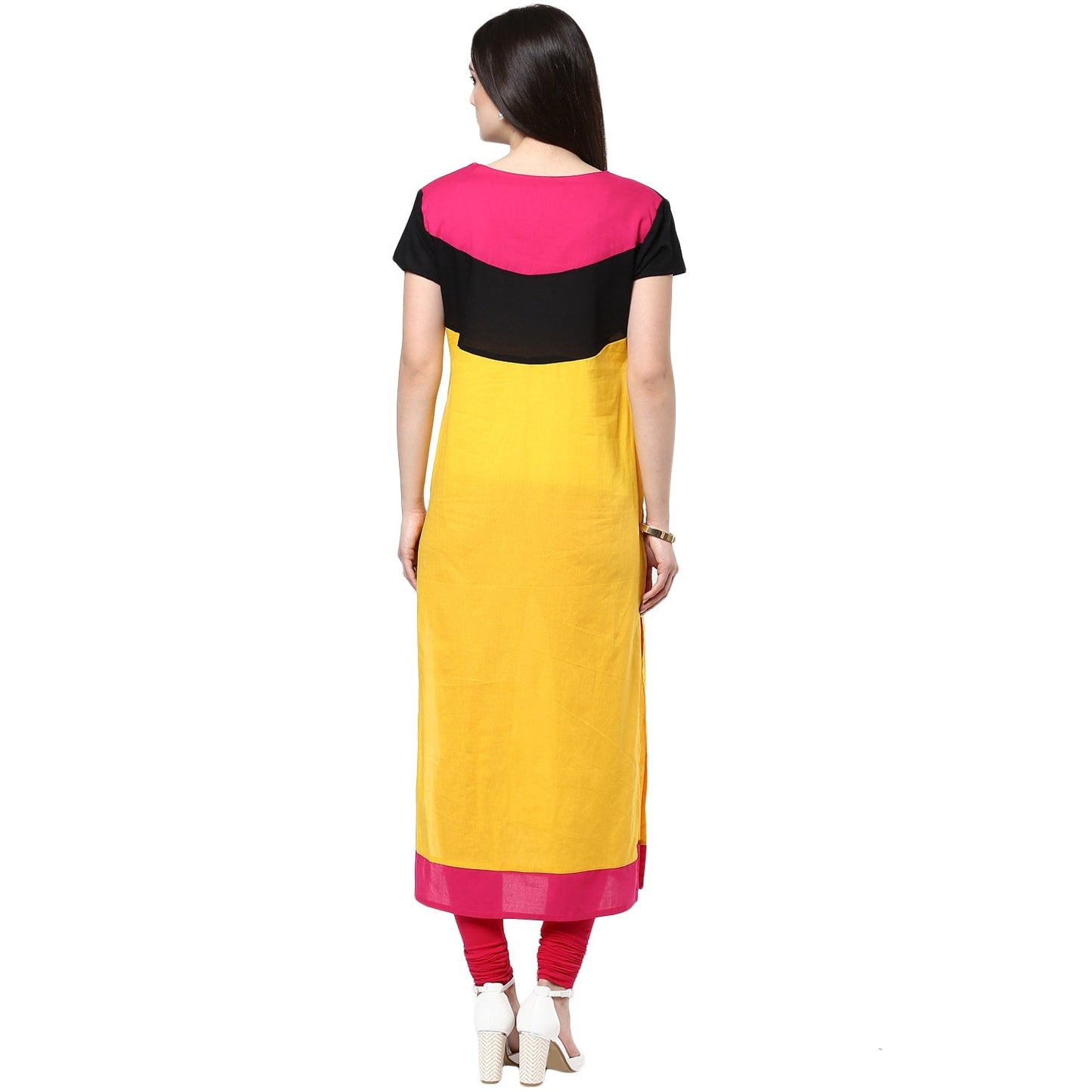 Finding Product Women's Yellow Color Block Kurti