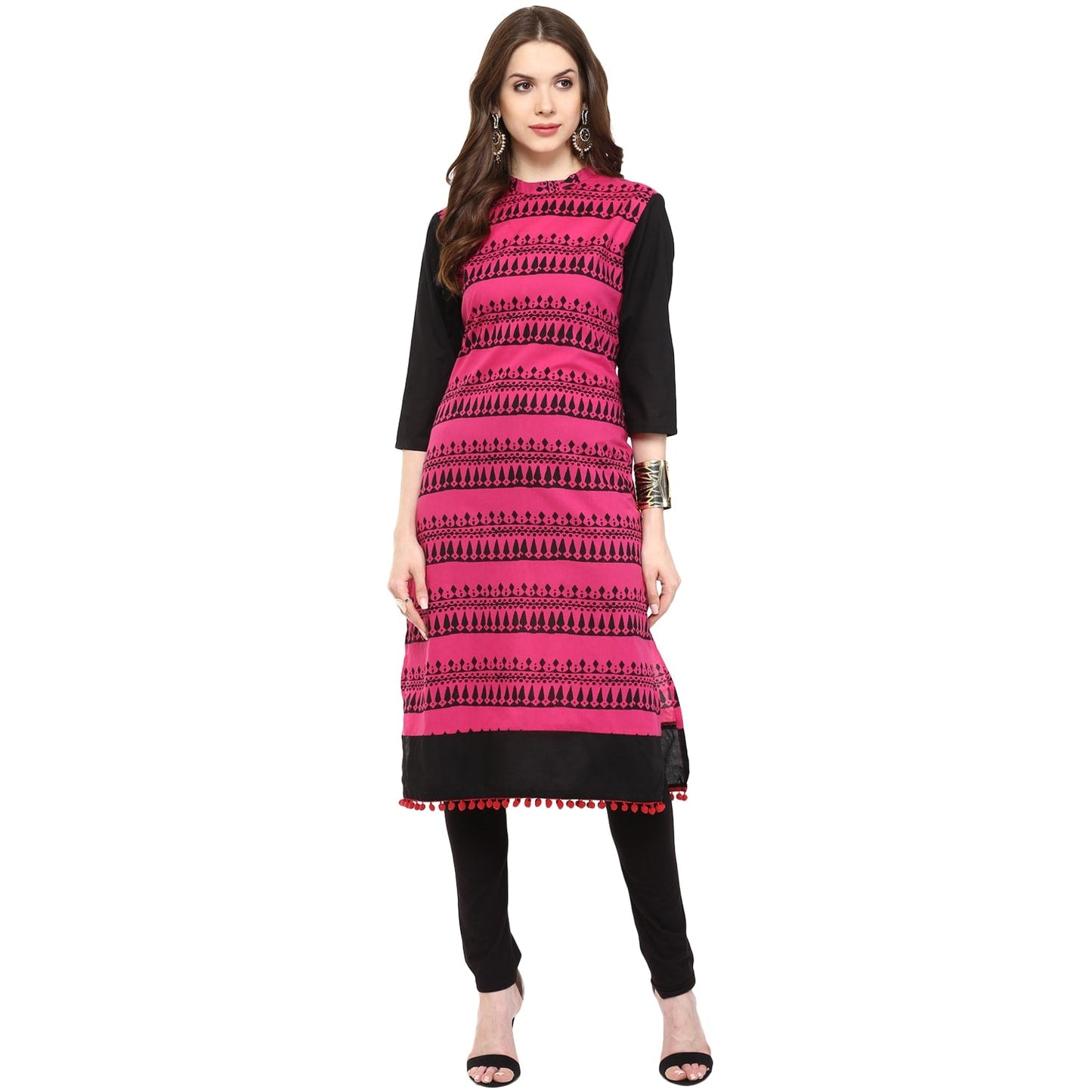 Block Print Kurti With Pom-Pom