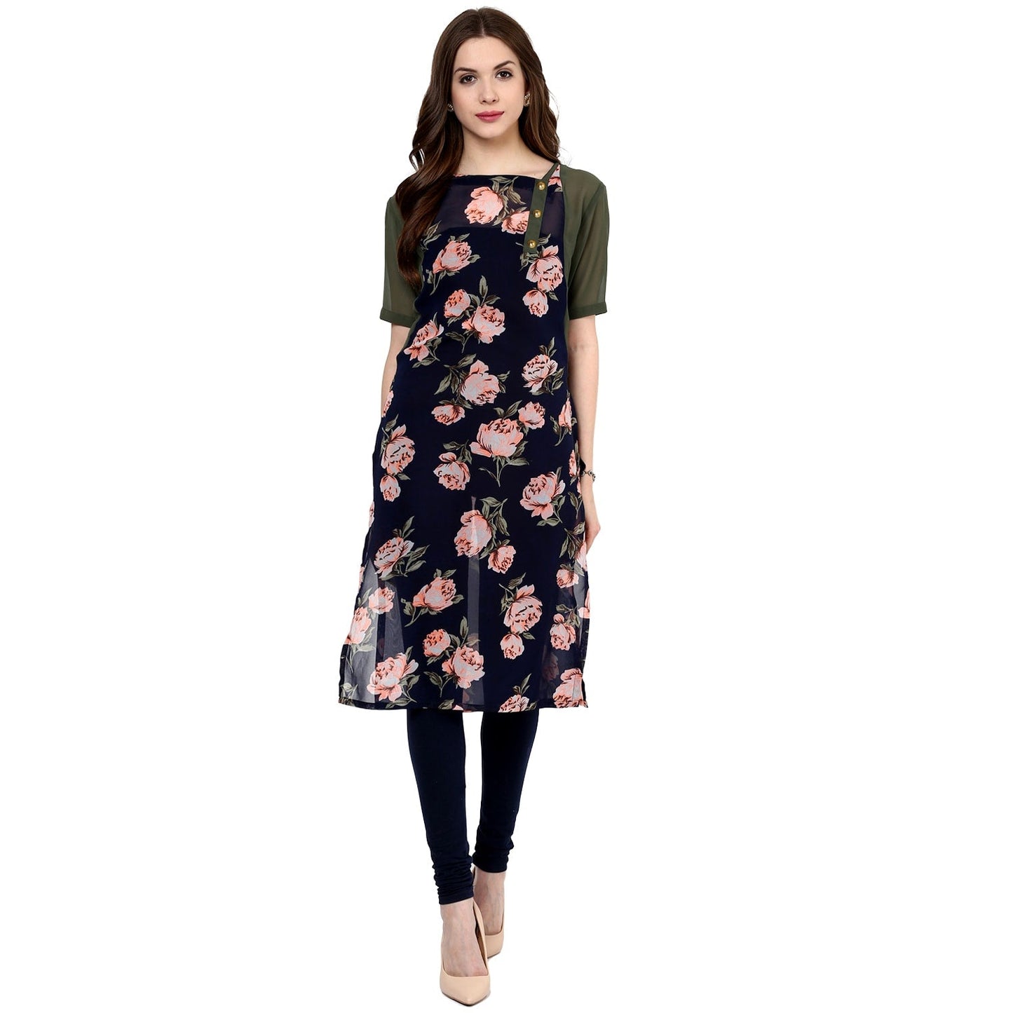 Finding Product Women's Navy Roses Print Kurti