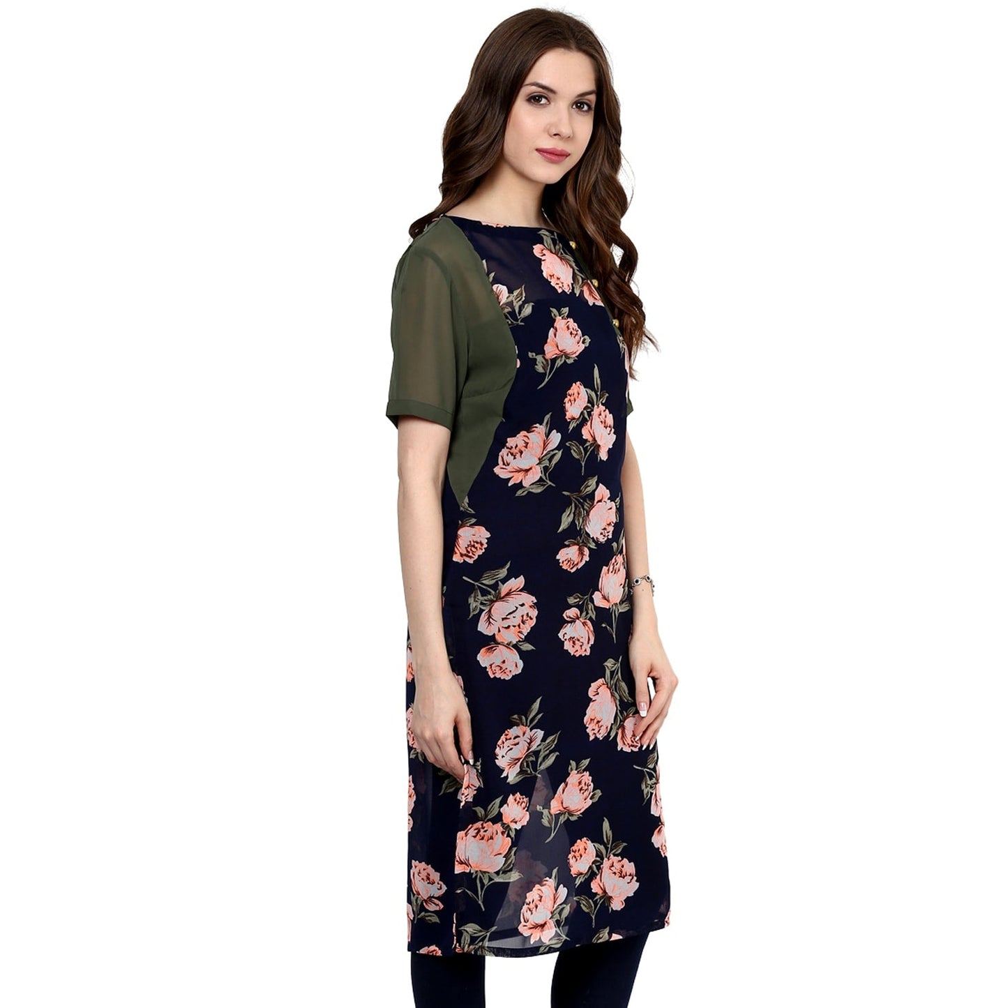 Finding Product Women's Navy Roses Print Kurti