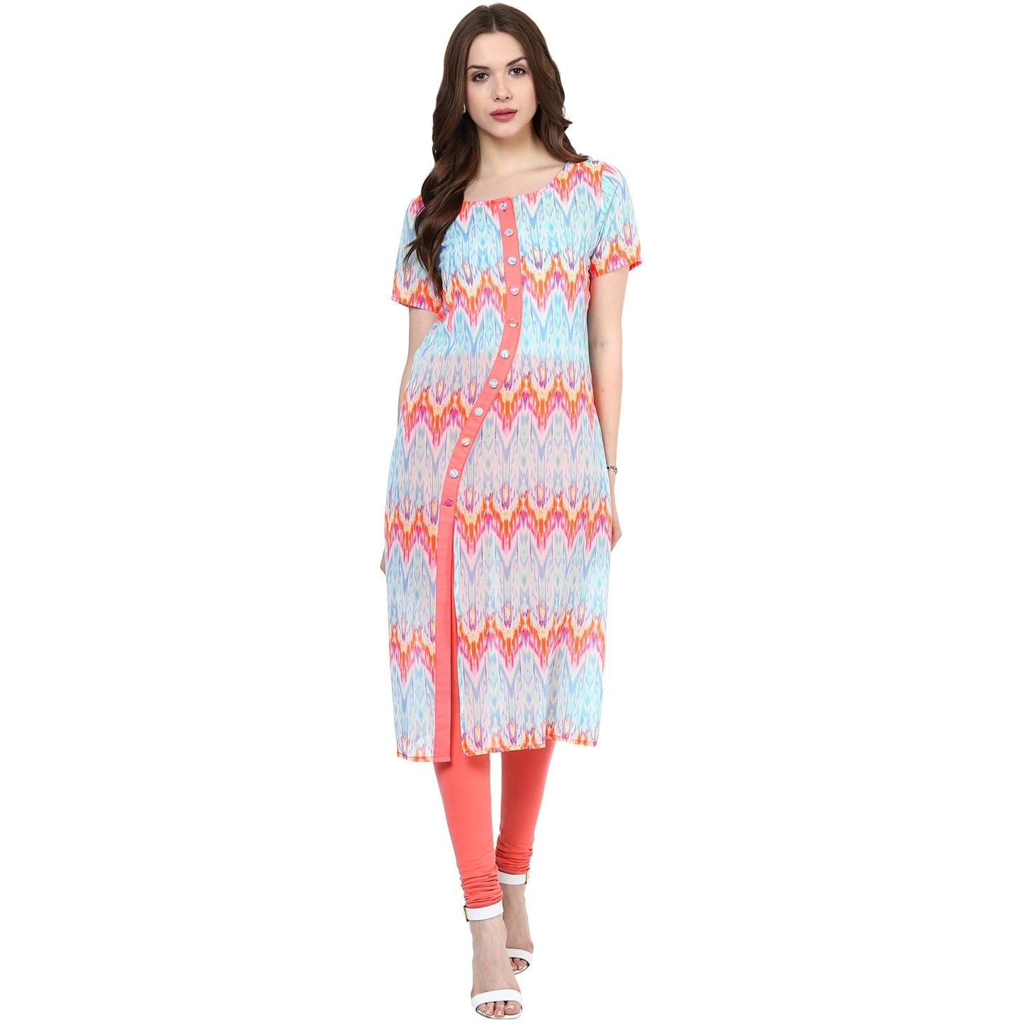 Finding Product Women's Neon Printed Curved Placket Kurti
