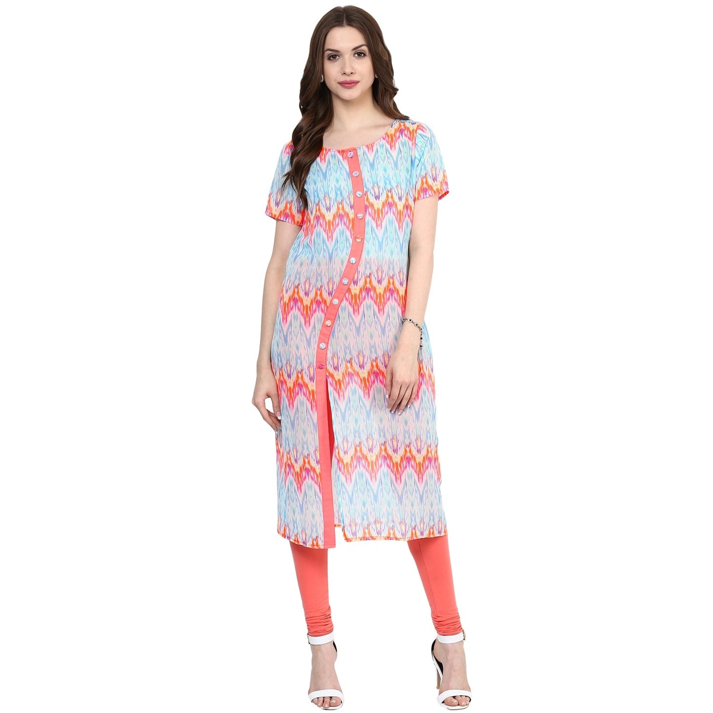 Finding Product Women's Neon Printed Curved Placket Kurti