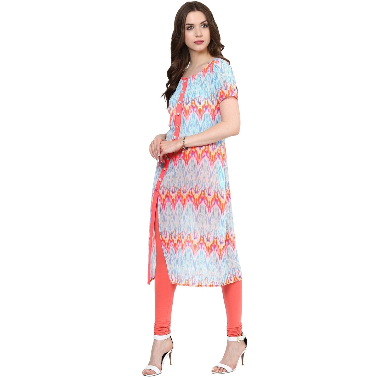 Finding Product Women's Neon Printed Curved Placket Kurti