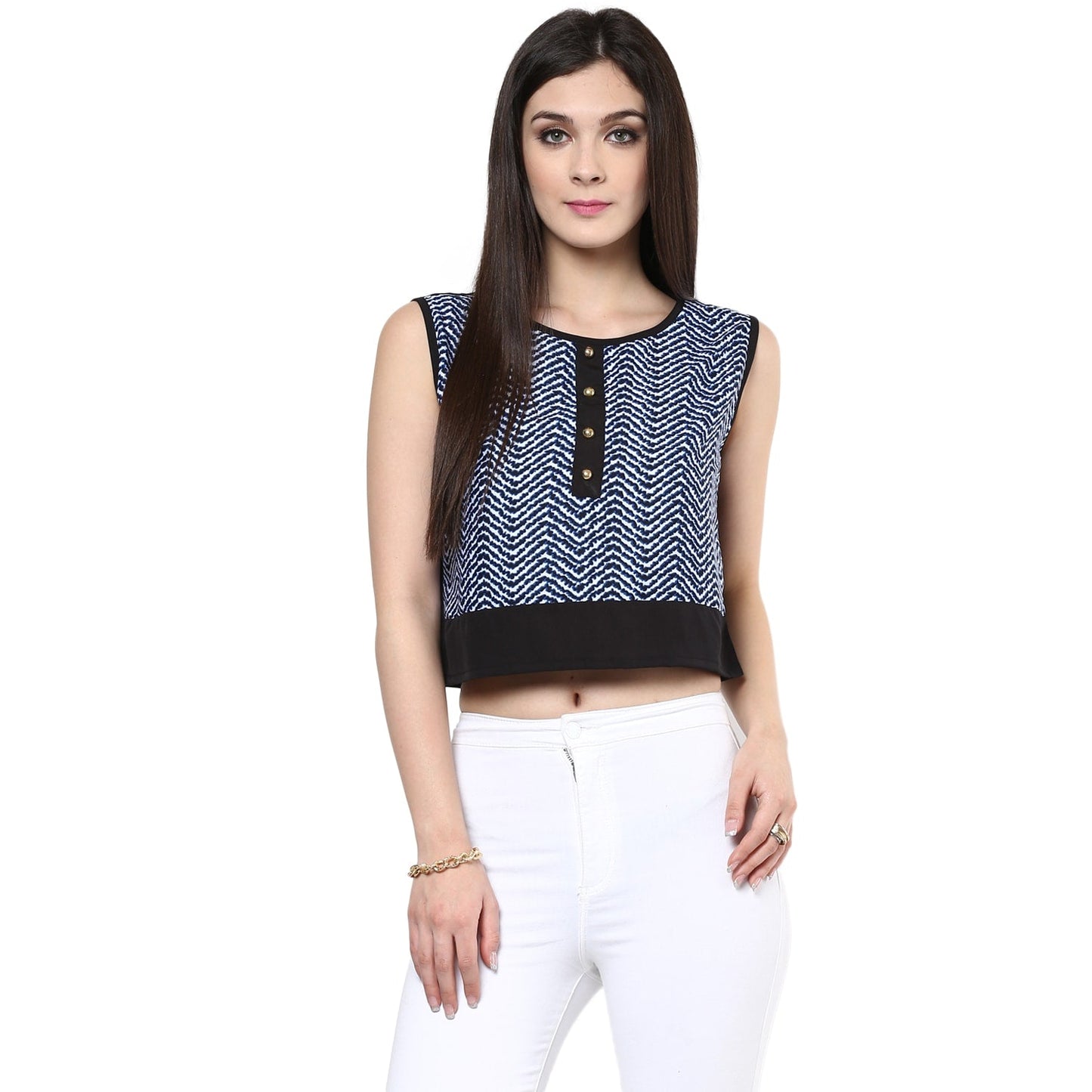 Finding Product Women's Blue Buttoned Crop Top