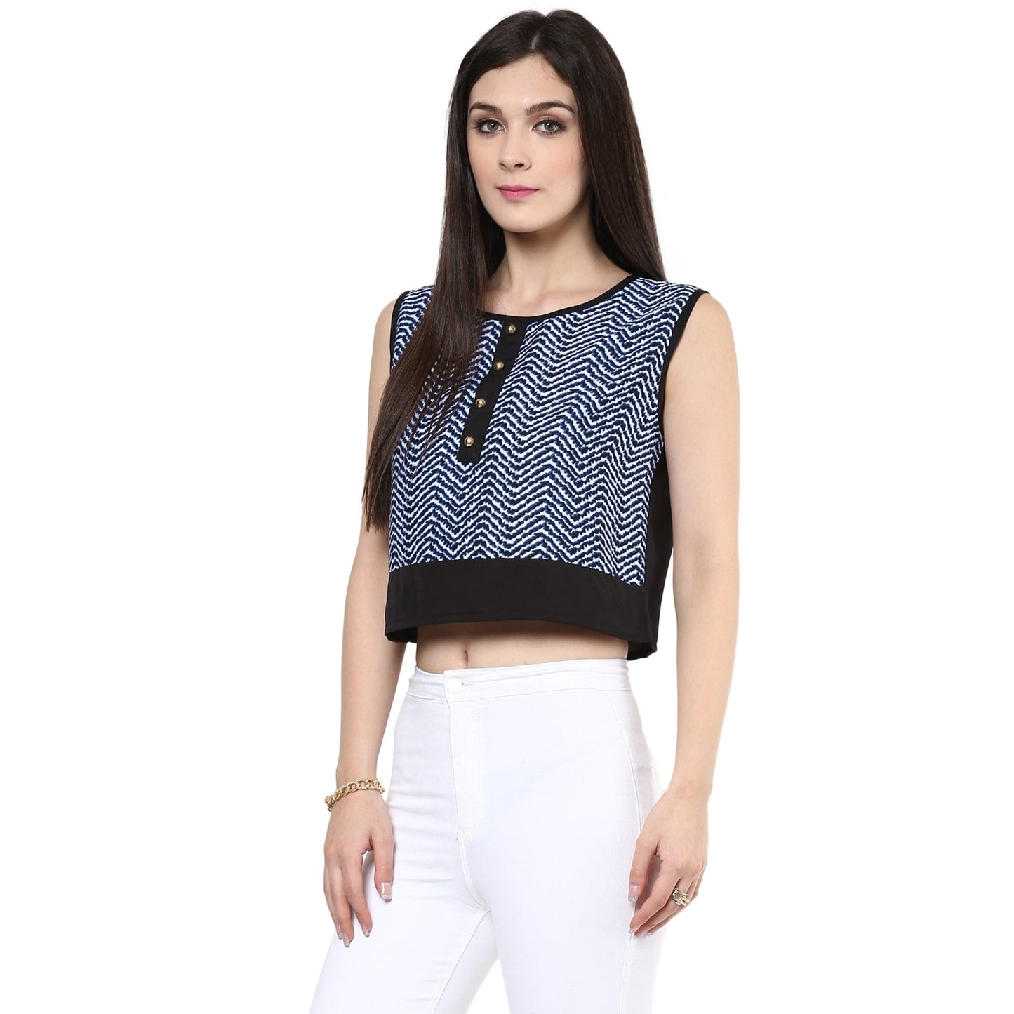 Finding Product Women's Blue Buttoned Crop Top