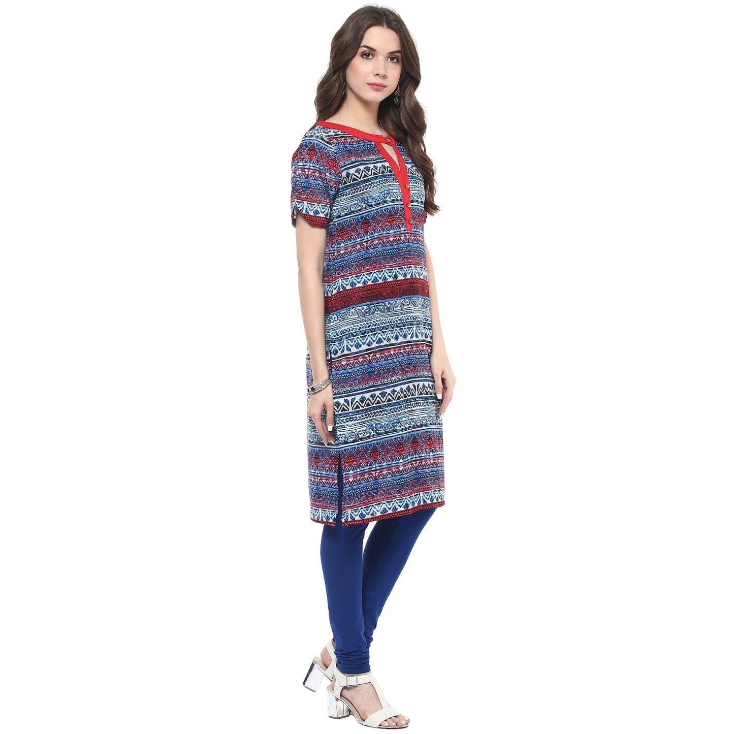 Finding Product Women's Navy V-Cut Buttoned Kurti