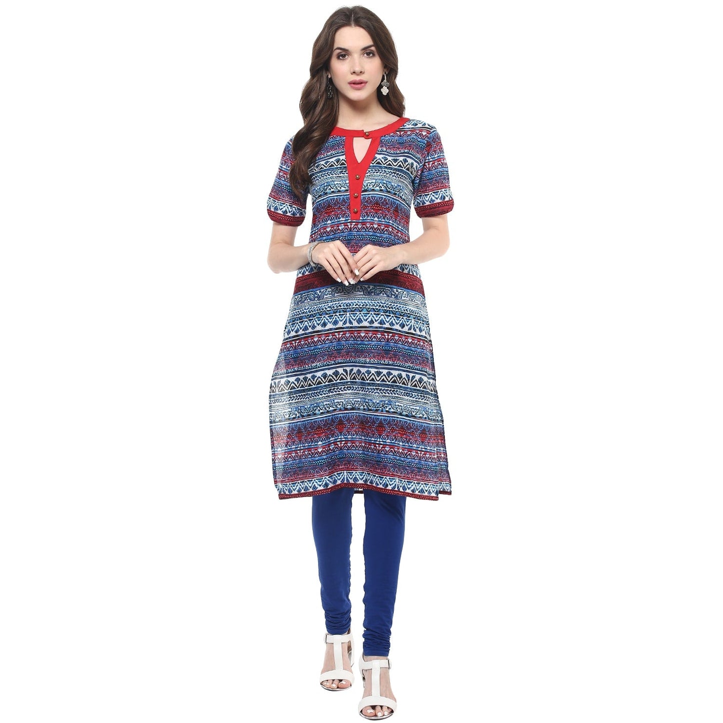 Finding Product Women's Navy V-Cut Buttoned Kurti