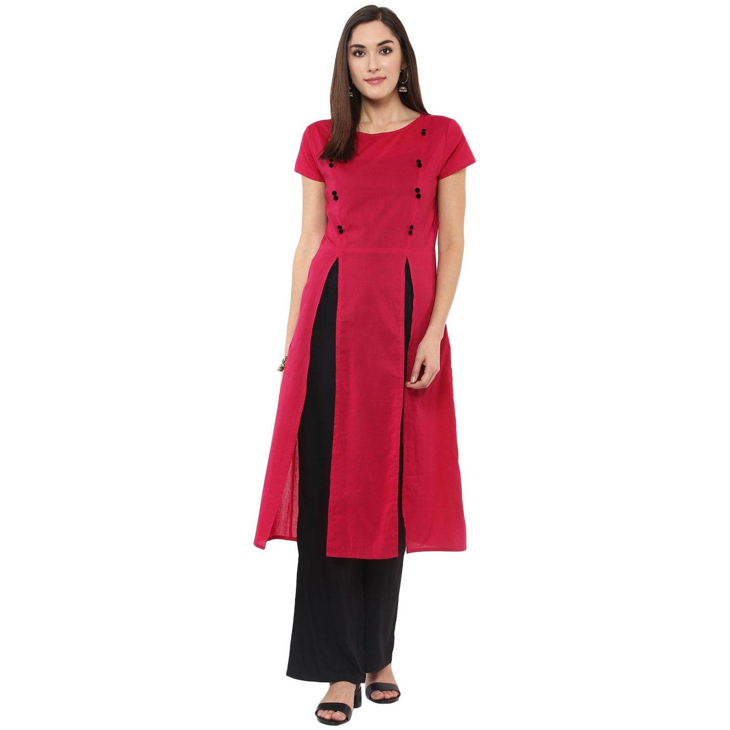 Finding Product Women's Solid Kurti With Panelled Buttons