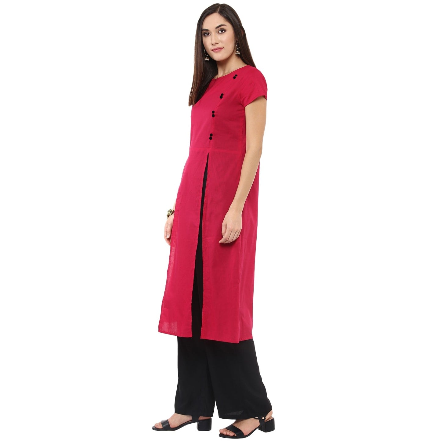 Finding Product Women's Solid Kurti With Panelled Buttons