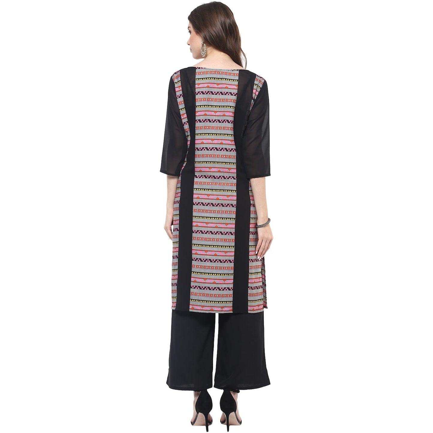 Finding Product Women's Dull Border Print Sheer Panel Kurti