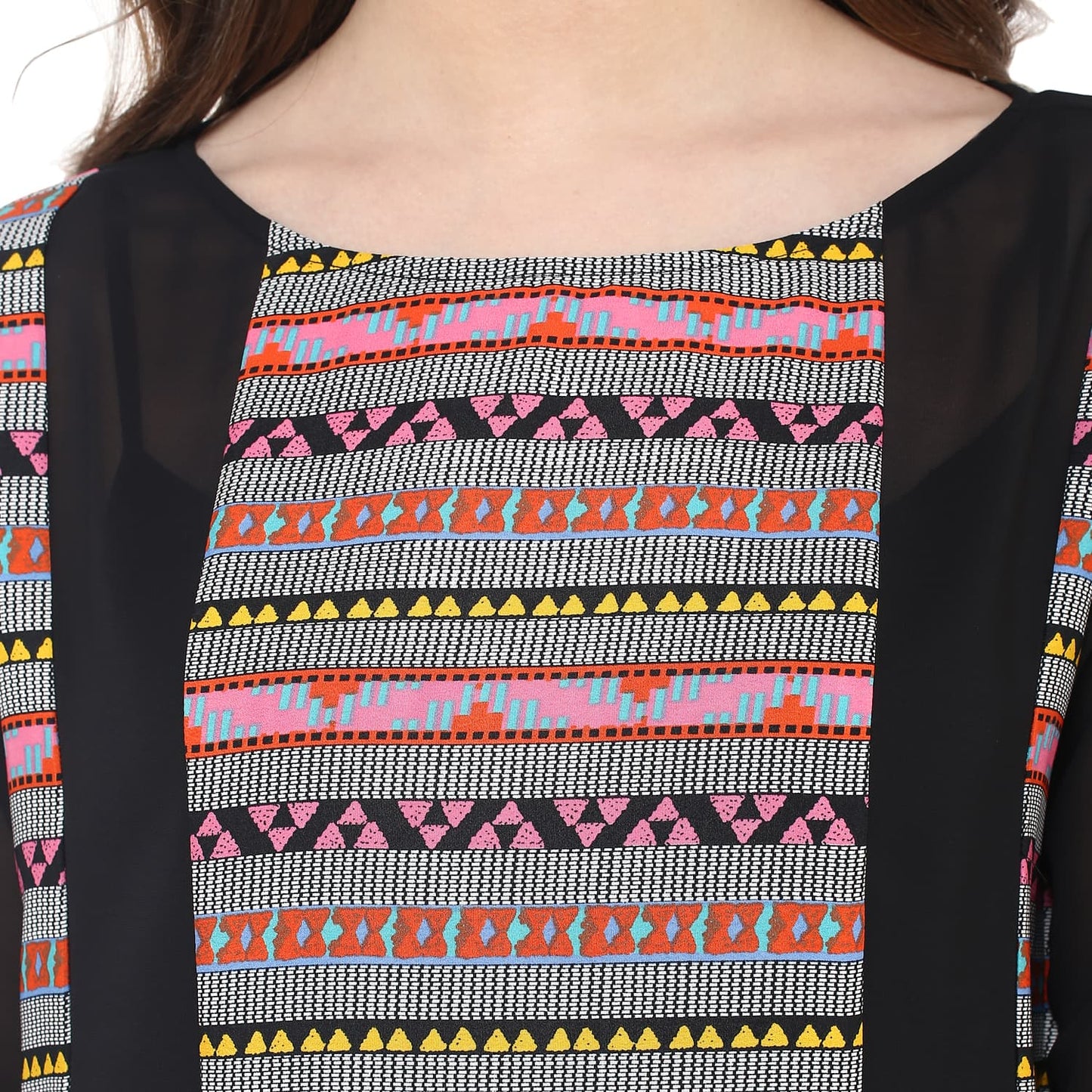 Finding Product Women's Dull Border Print Sheer Panel Kurti