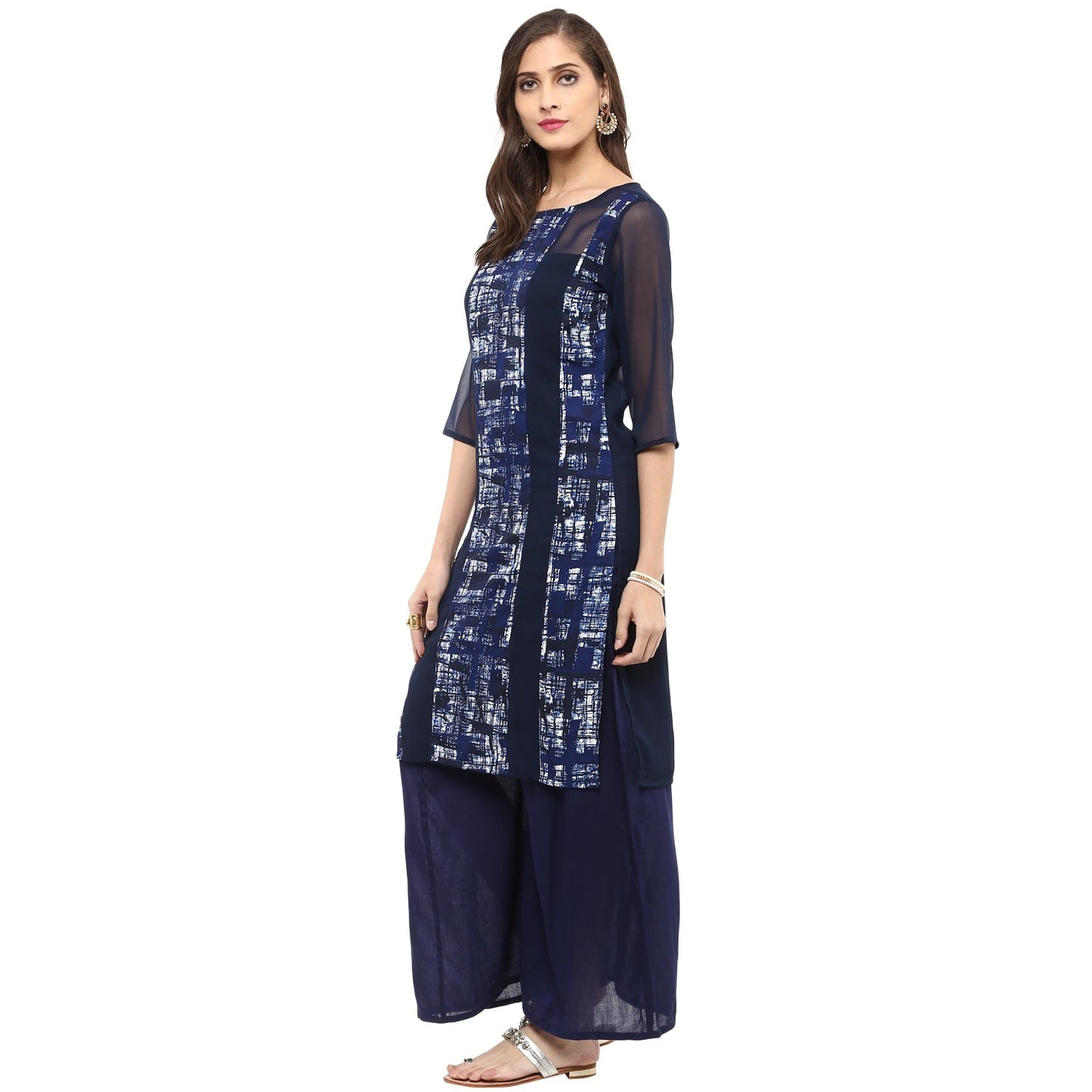 Finding Product Women's Navy Sheer Panelled Kurta