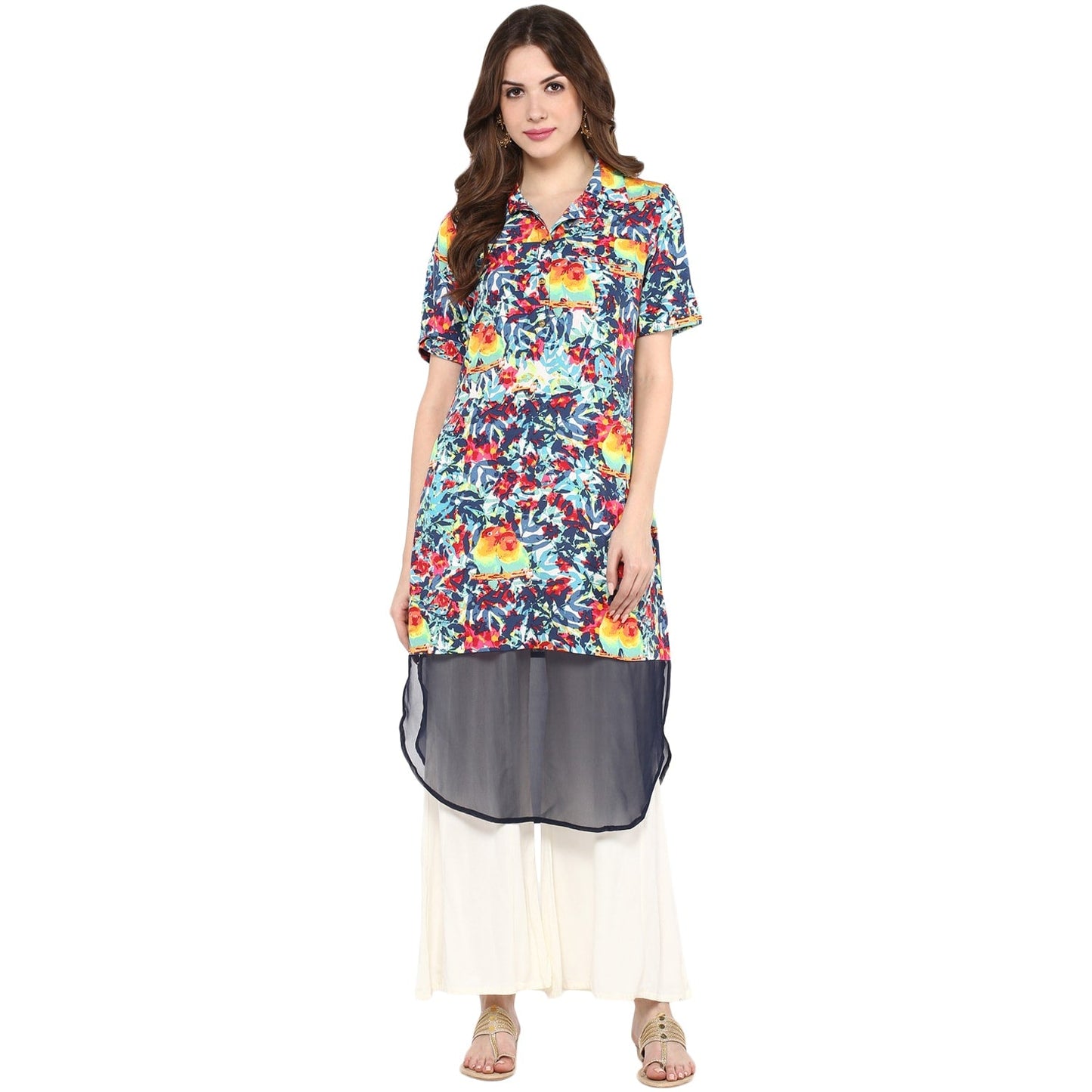 Finding Product Women's Parrot Print Sheer Kurta