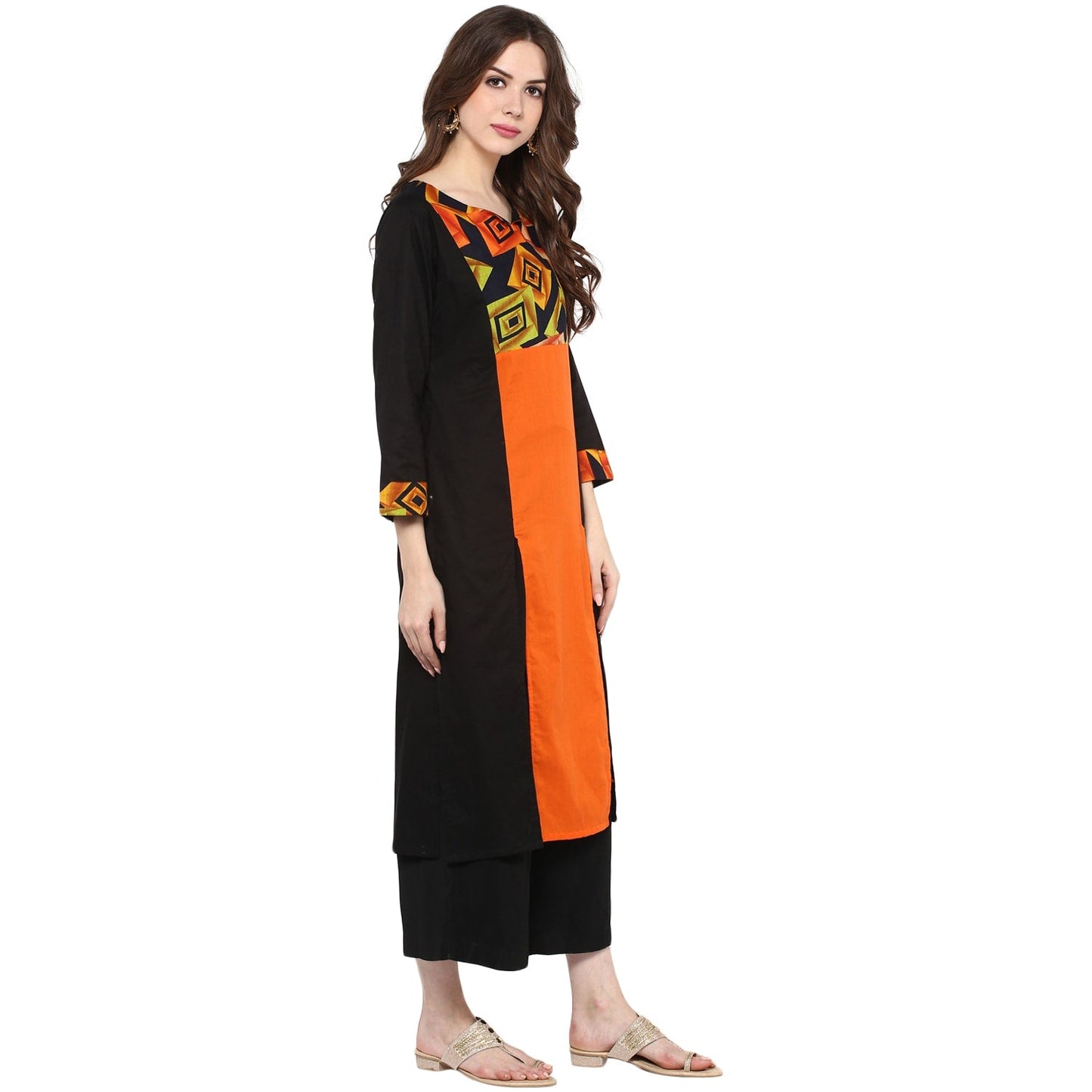 Finding Product Women's Orange Block Print Kurta