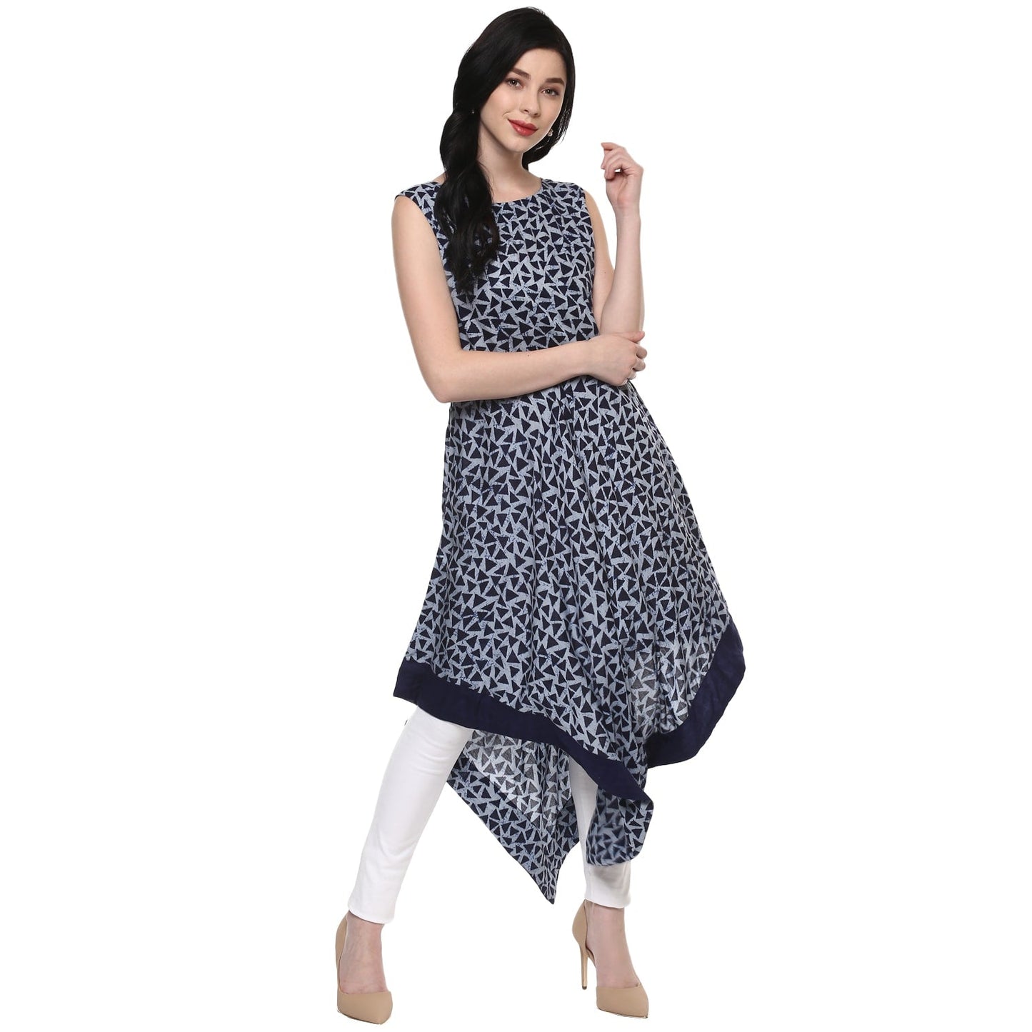 Finding Product Women's Printed Indigo Asymmetric Kurta