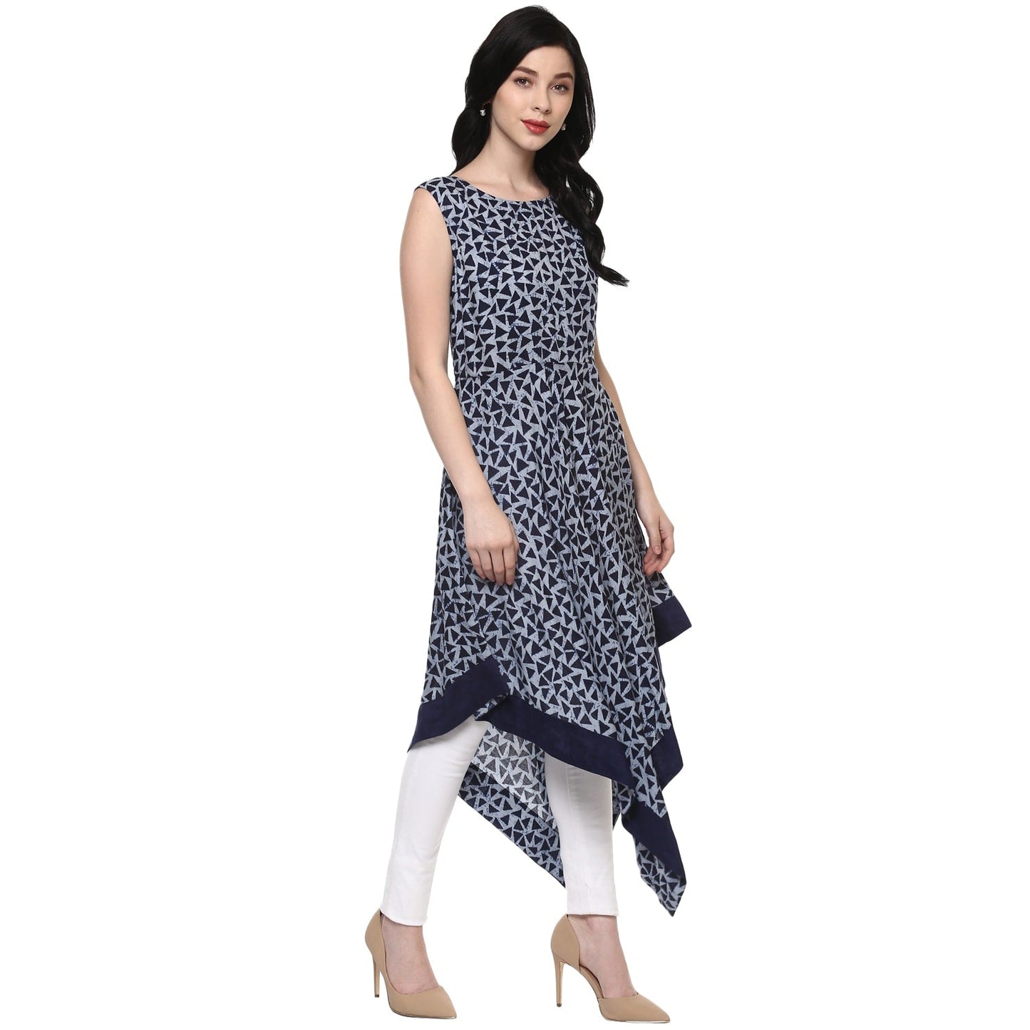 Finding Product Women's Printed Indigo Asymmetric Kurta