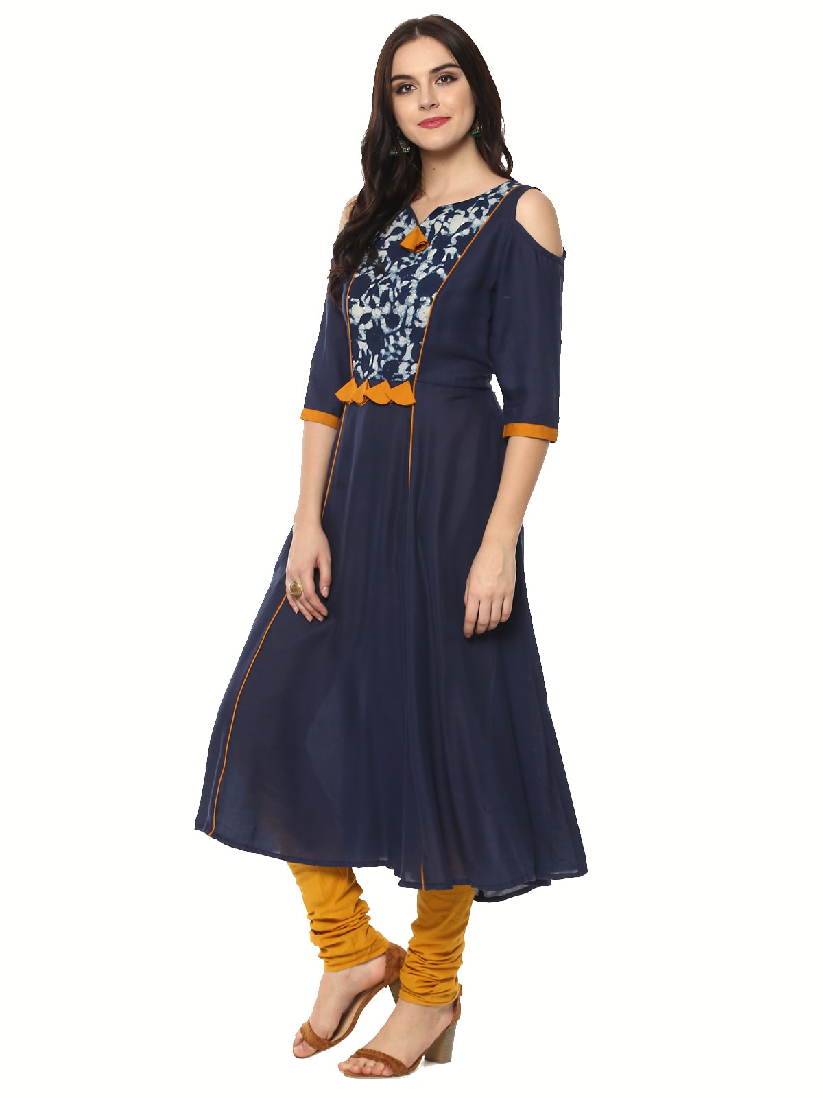 Finding Product Women's Solid Anarkali Cold-Shoulder Kurta
