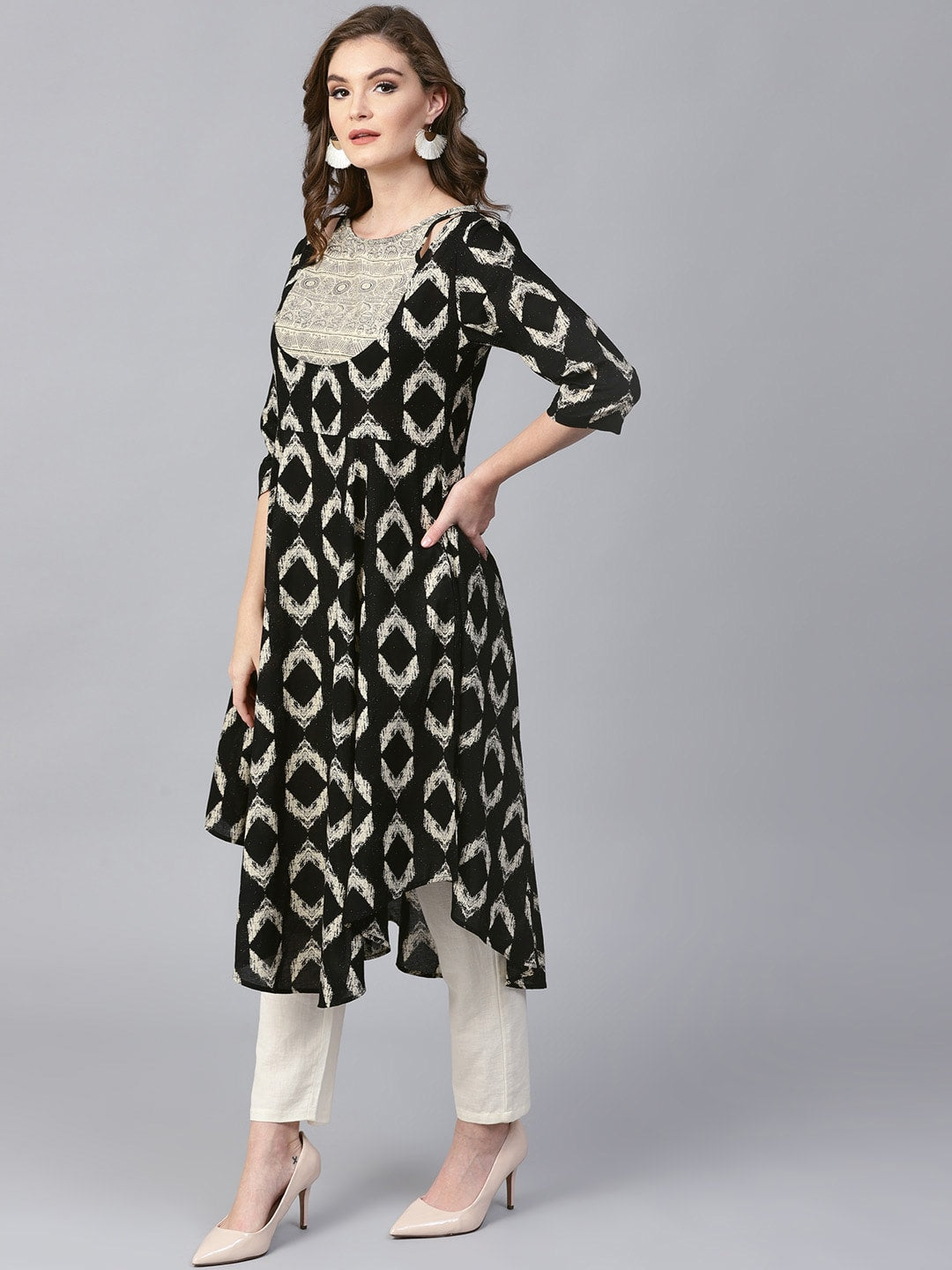 Finding Product Womens Ikat Anarkali Yoke Kurta