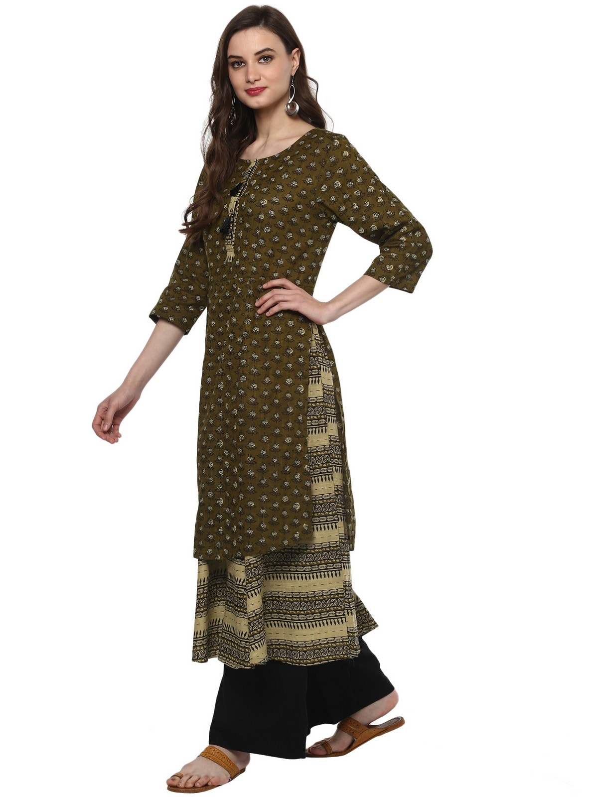 Finding Product Womens Slub Print Layered Kurta