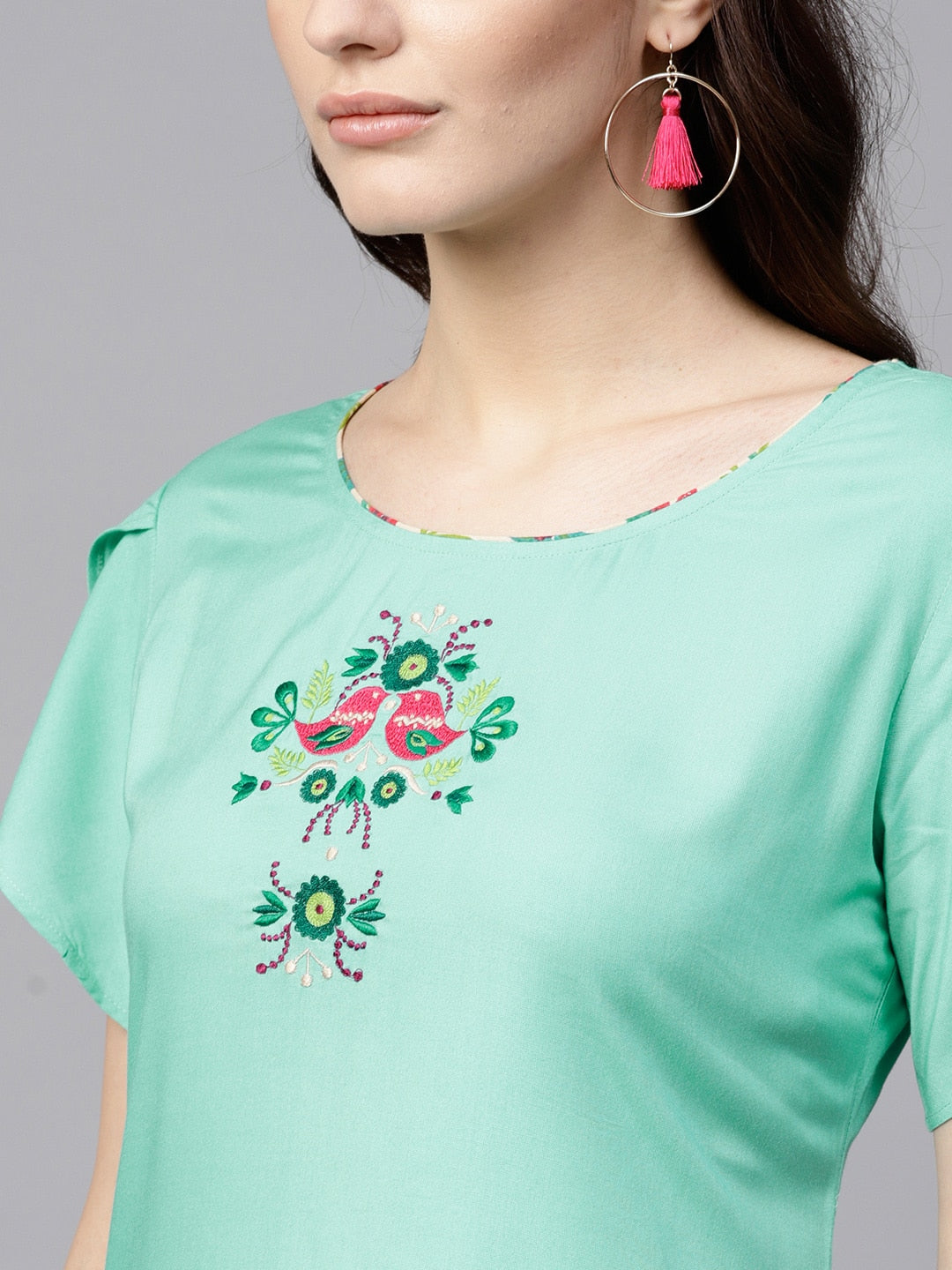 Finding Product Women's Embroidered Petal Sleeves Kurta