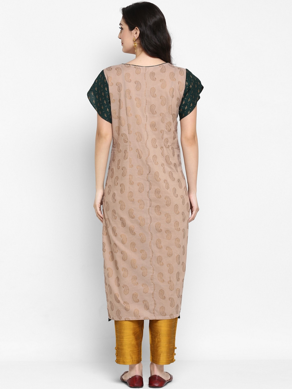 Finding Product Women's Paisly Golden Printed Embroidered Kurta