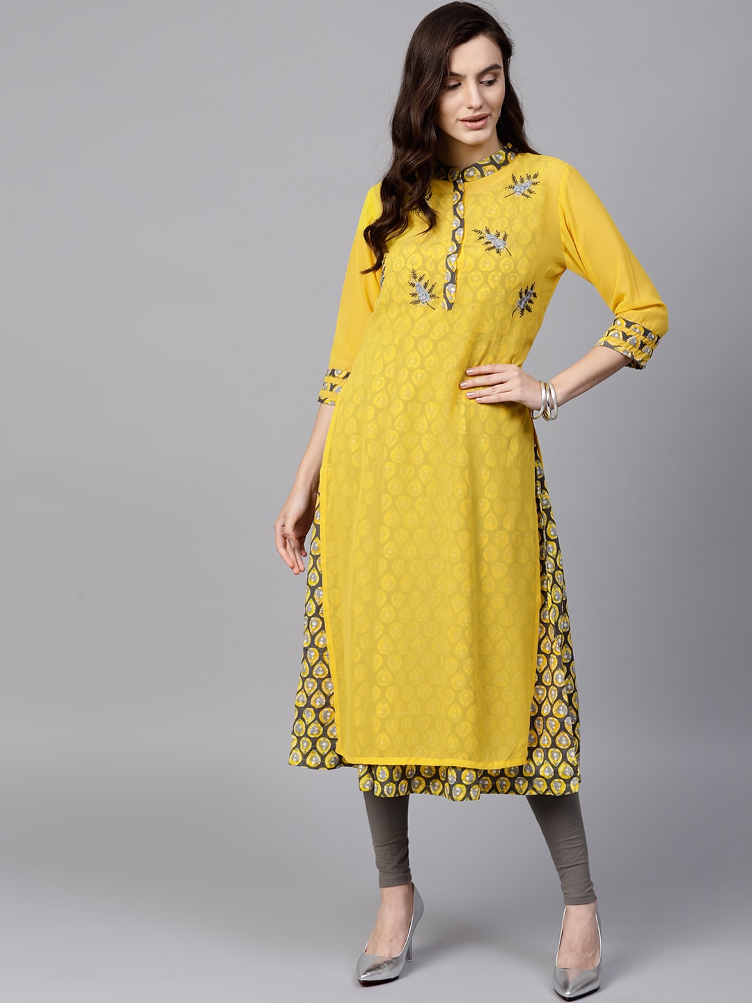 Finding Product Women's Embroidered Sheer Layered Kurta