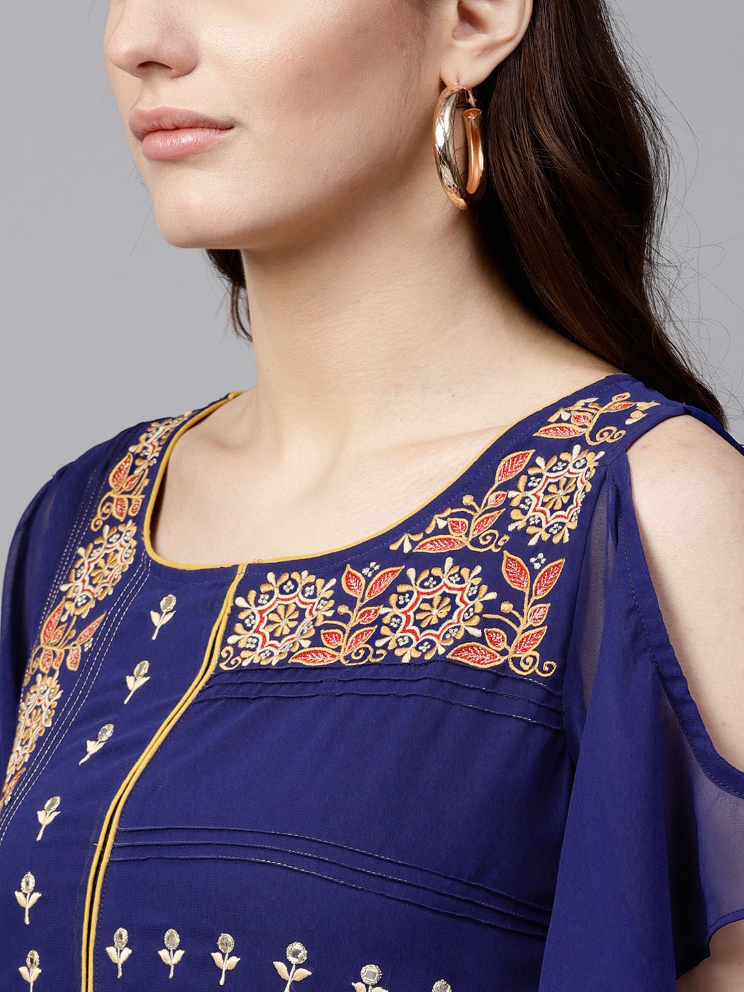 Blue Embroidered Sheer Asymmetric Kurta (Copy)